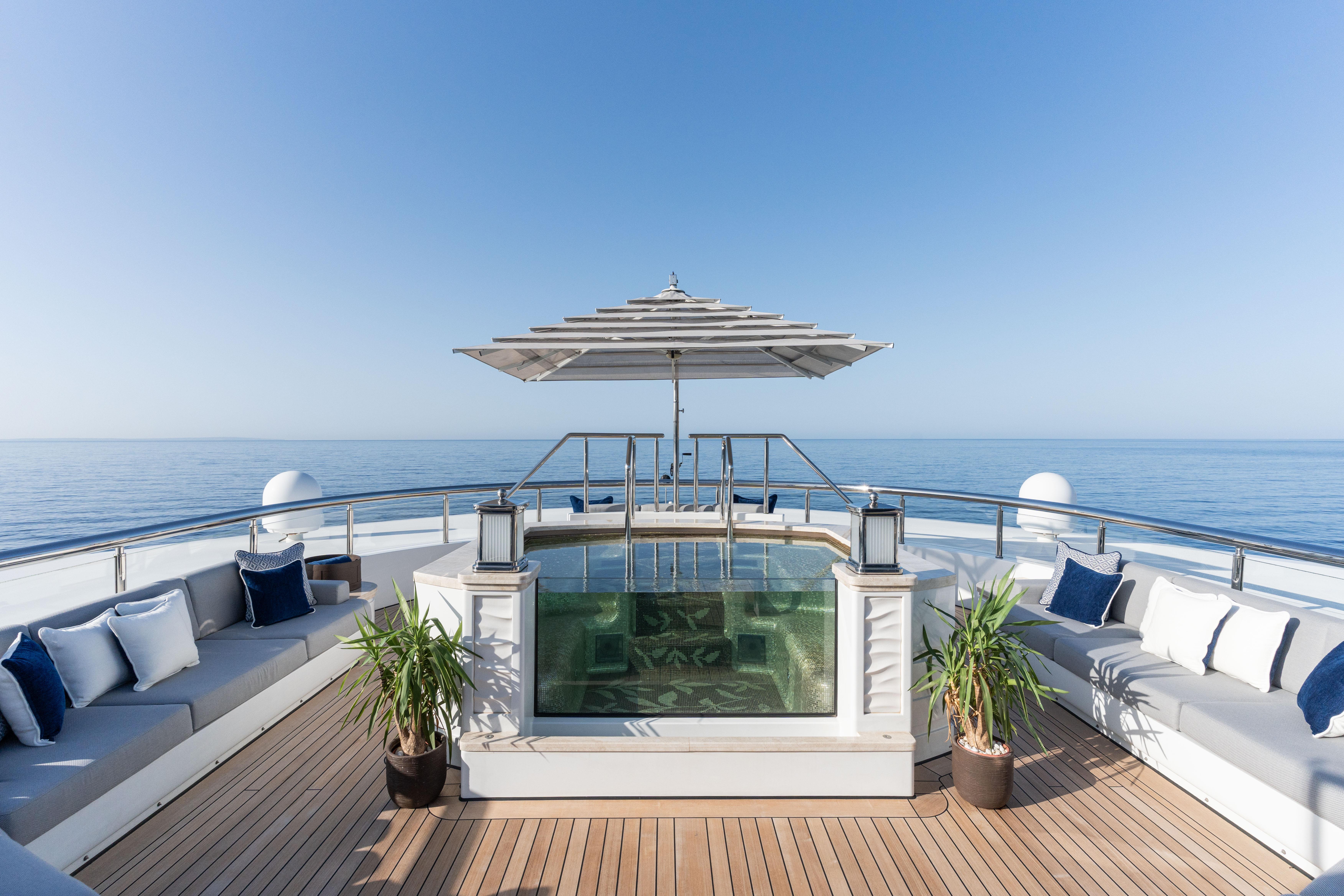 Luxury yacht deck with pool and ocean view, Kusch Yachts 2015.