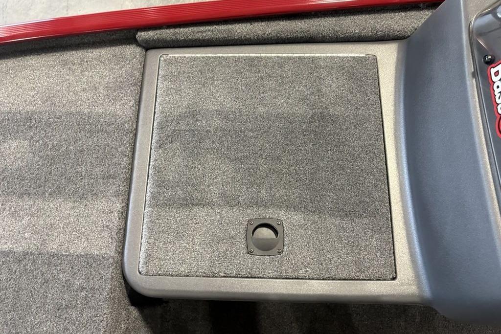 Carpeted storage compartment on 2026 Tracker Bass Tracker Classic XL boat.