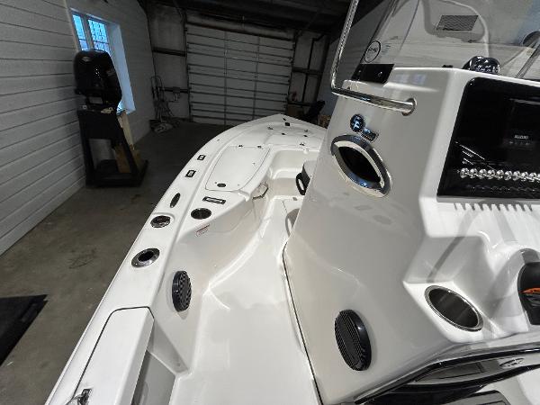 2025 Sea Pro 210 Bay boat interior with modern dashboard and seating.
