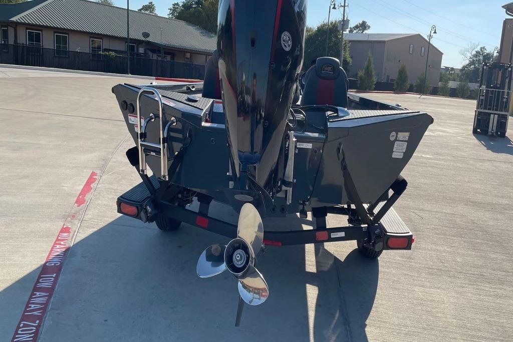 2026 Ranger RT188P boat on trailer, rear view with motor and propeller.