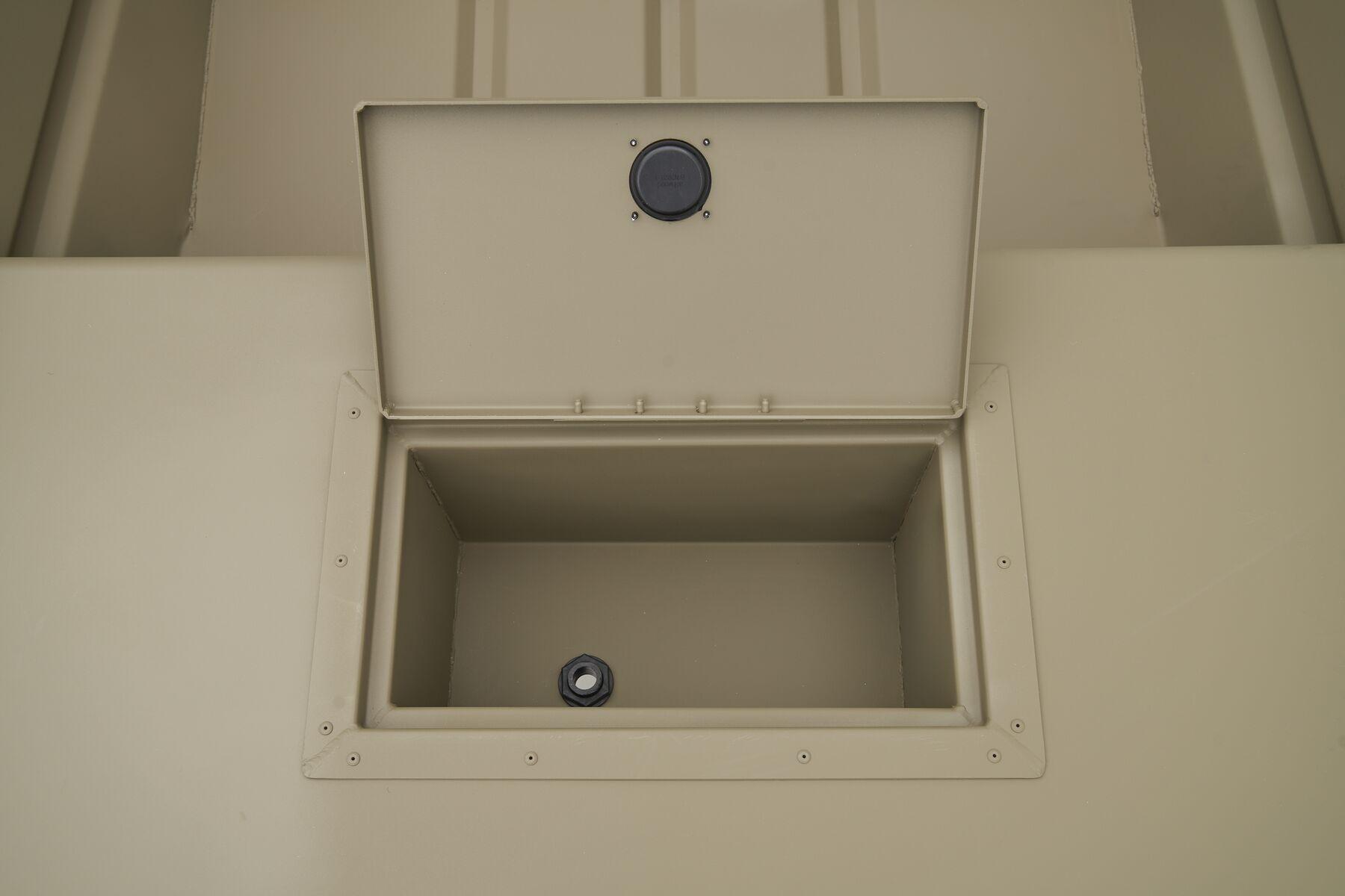 Open storage compartment in 2026 Tracker Grizzly 15 Jon boat.