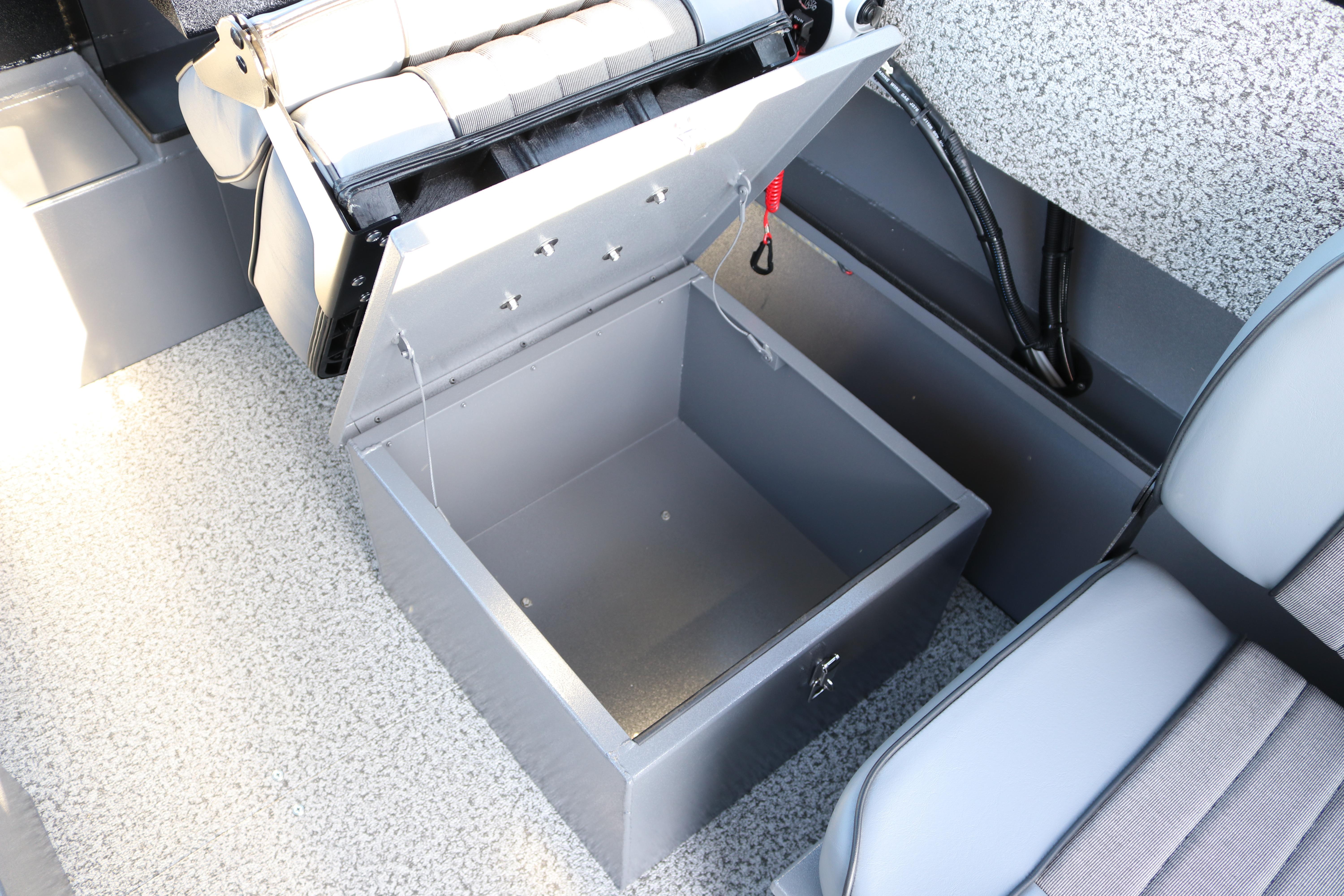2026 Alumaweld Stryker X202 boat interior with open storage compartment.
