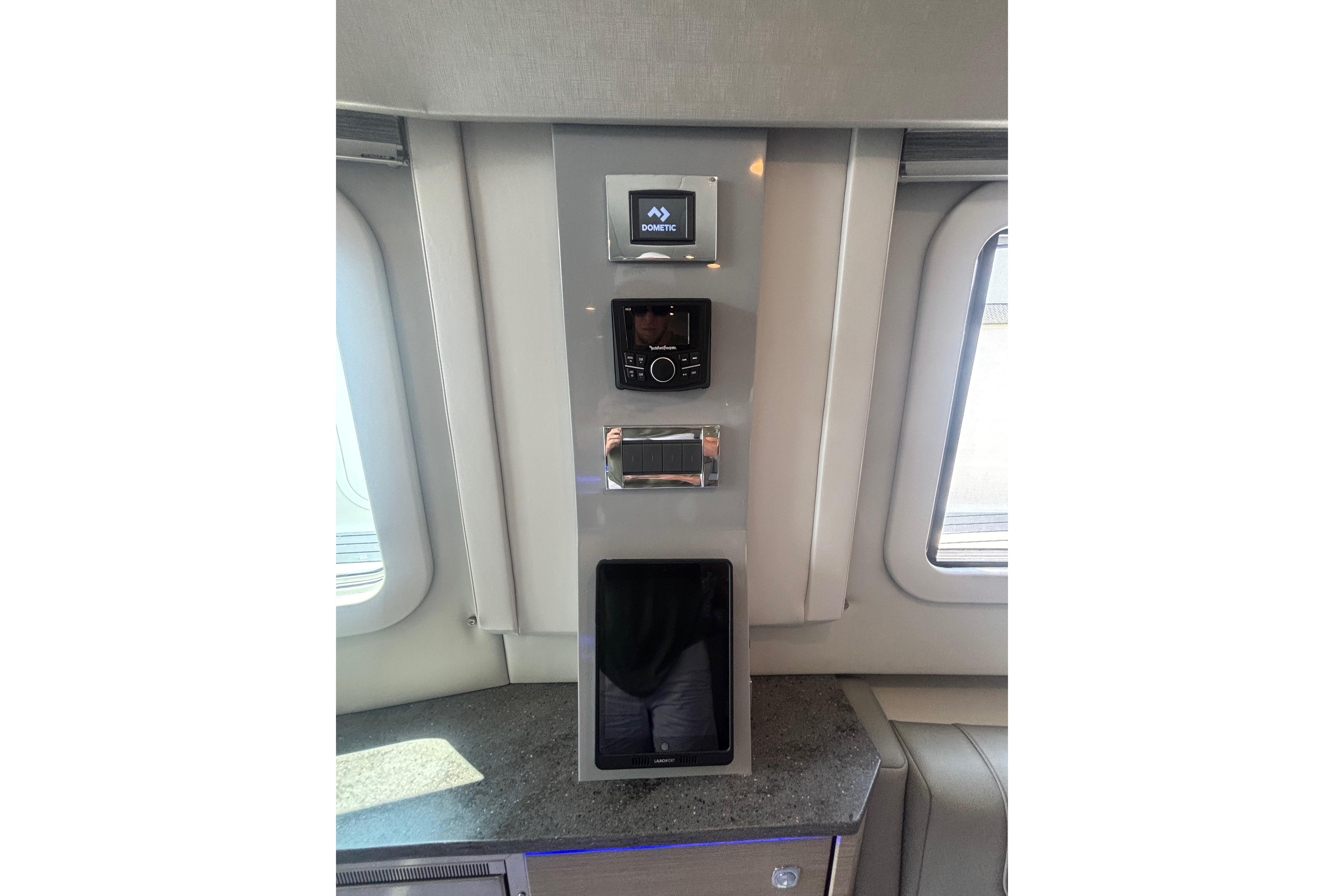 Control panel inside 2019 Formula 430 Super Sport Crossover yacht, featuring modern navigation equipment.