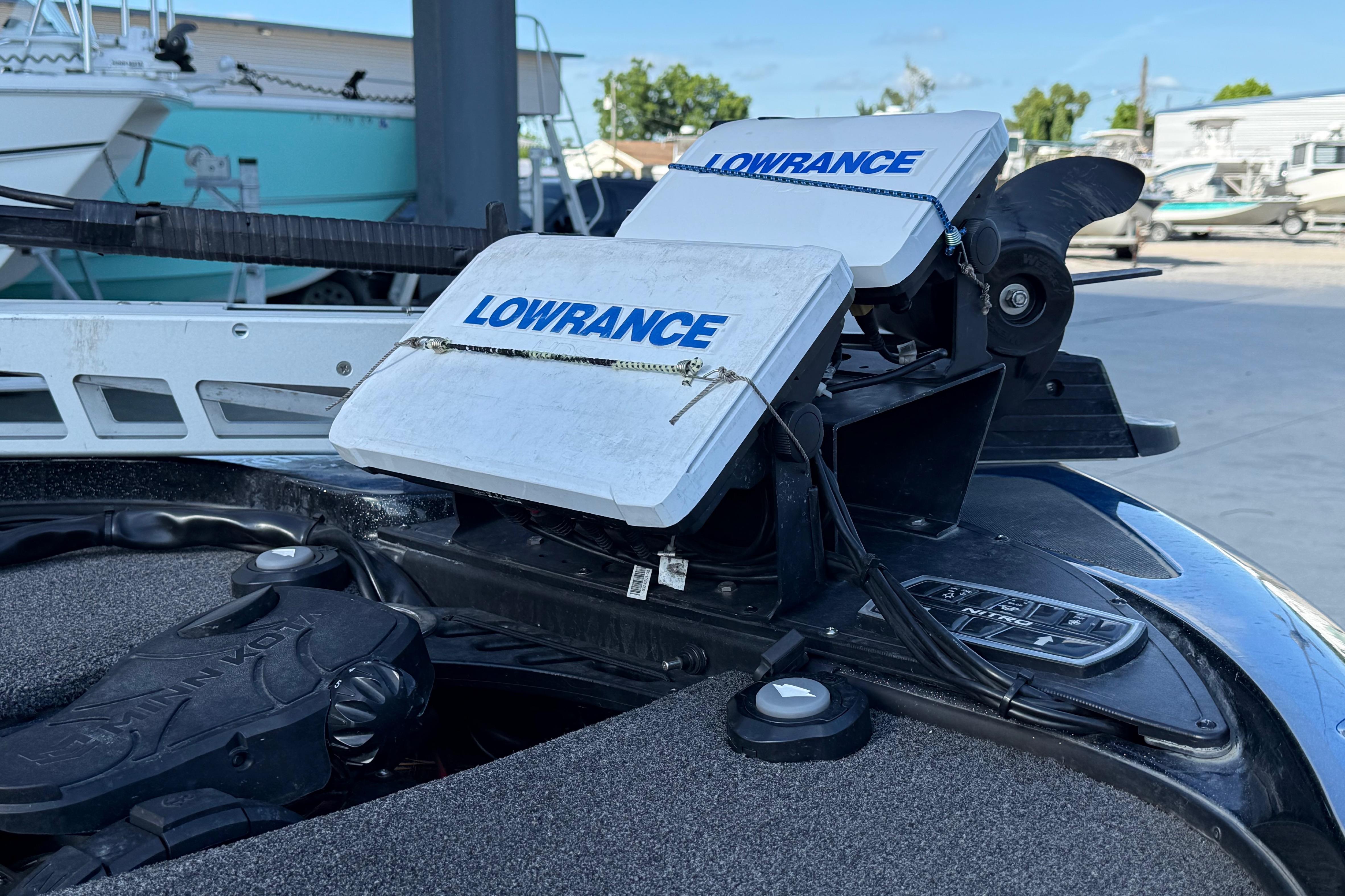 2018 Nitro Z21 boat with Lowrance electronics on deck.