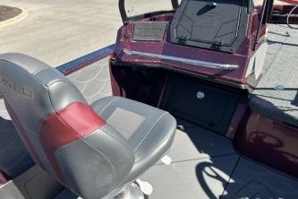 2026 Nitro ZV20 Pro boat interior with gray and red seating.