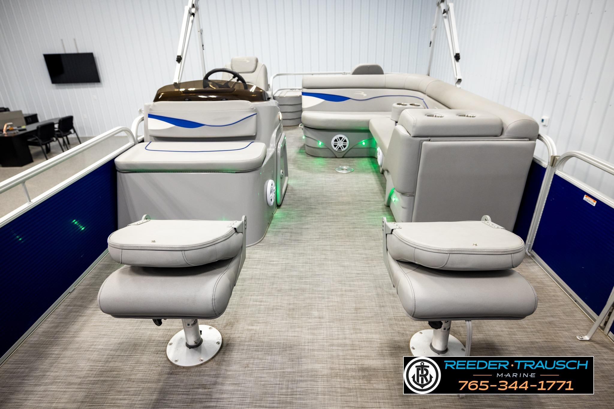 2021 Bennington 20 SV pontoon boat interior with gray seating and modern design.