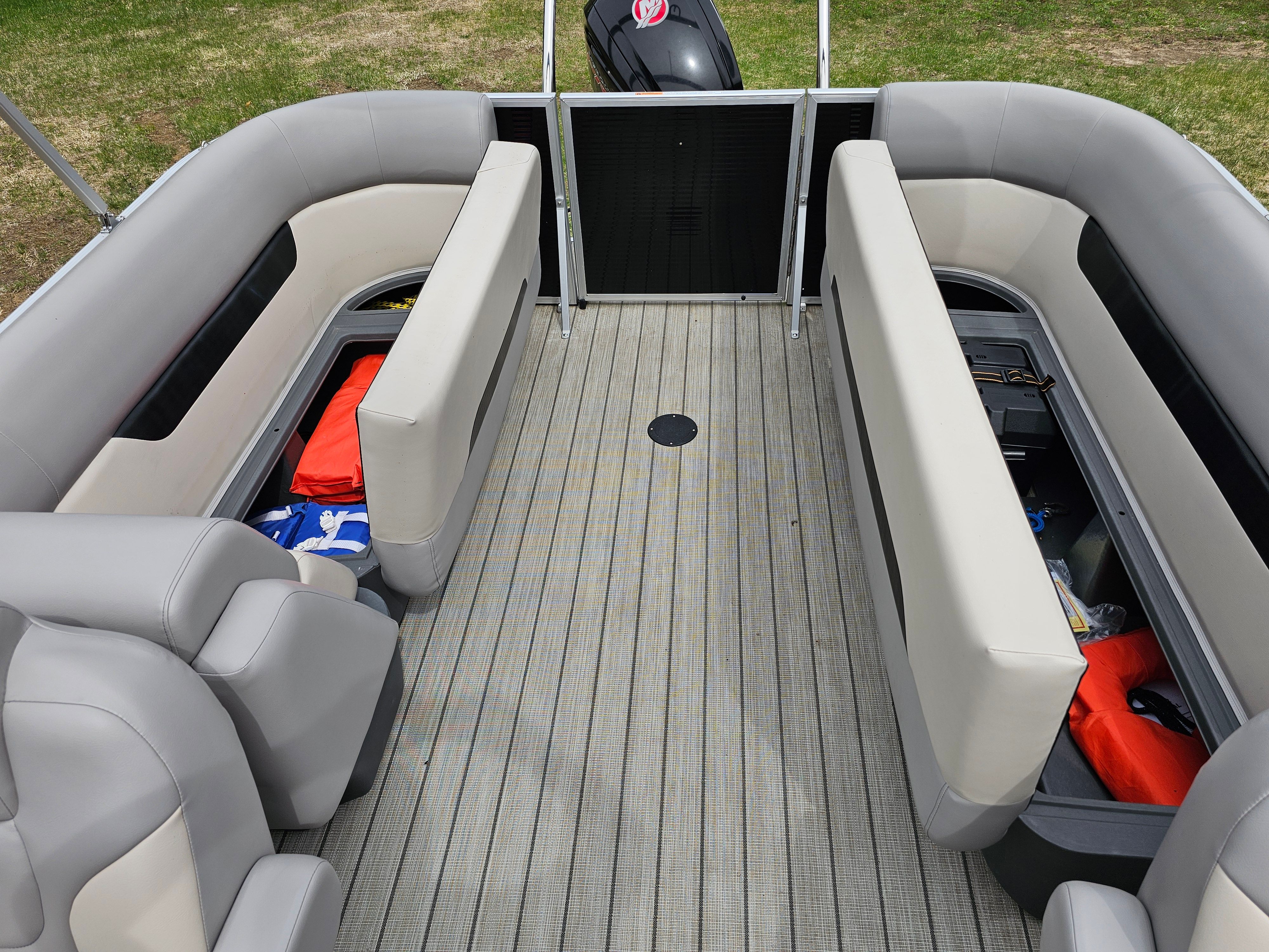 Interior of 2021 Princecraft Vectra 23XT pontoon boat.