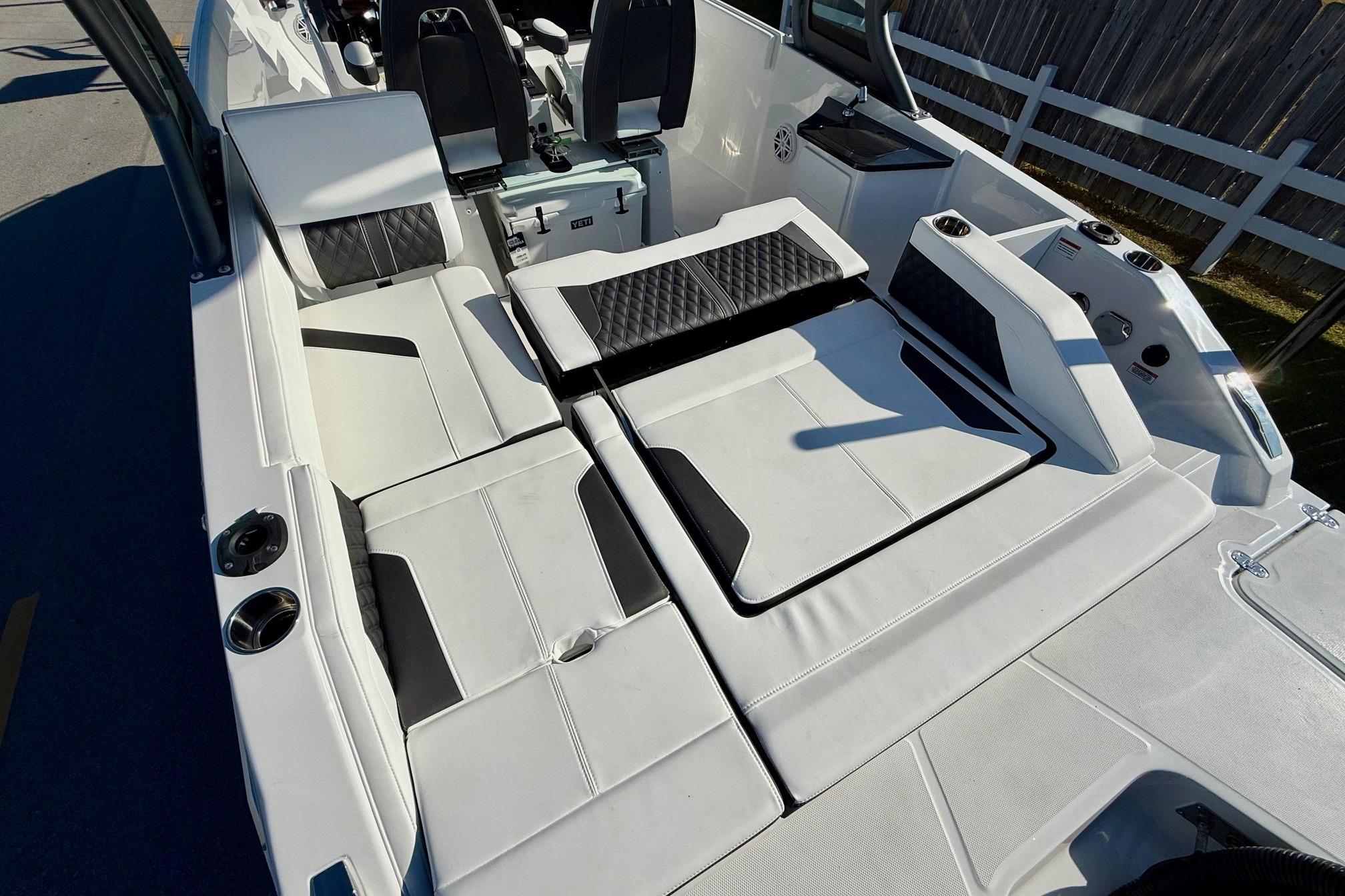 Interior of 2026 Monterey Elite 27 OB with luxurious seating.