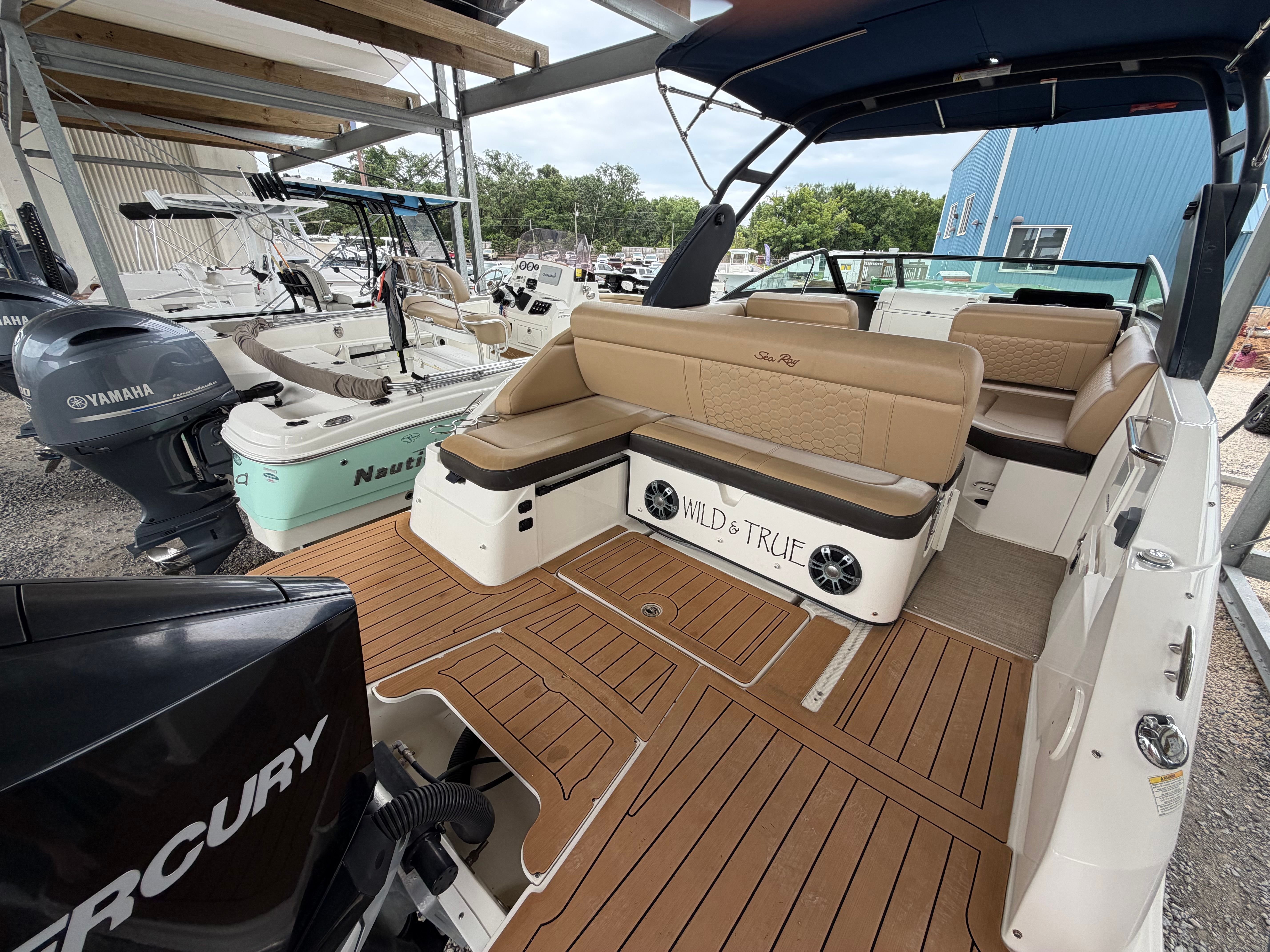 Interior of a 2020 Sea Ray SDX 250 Outboard boat.