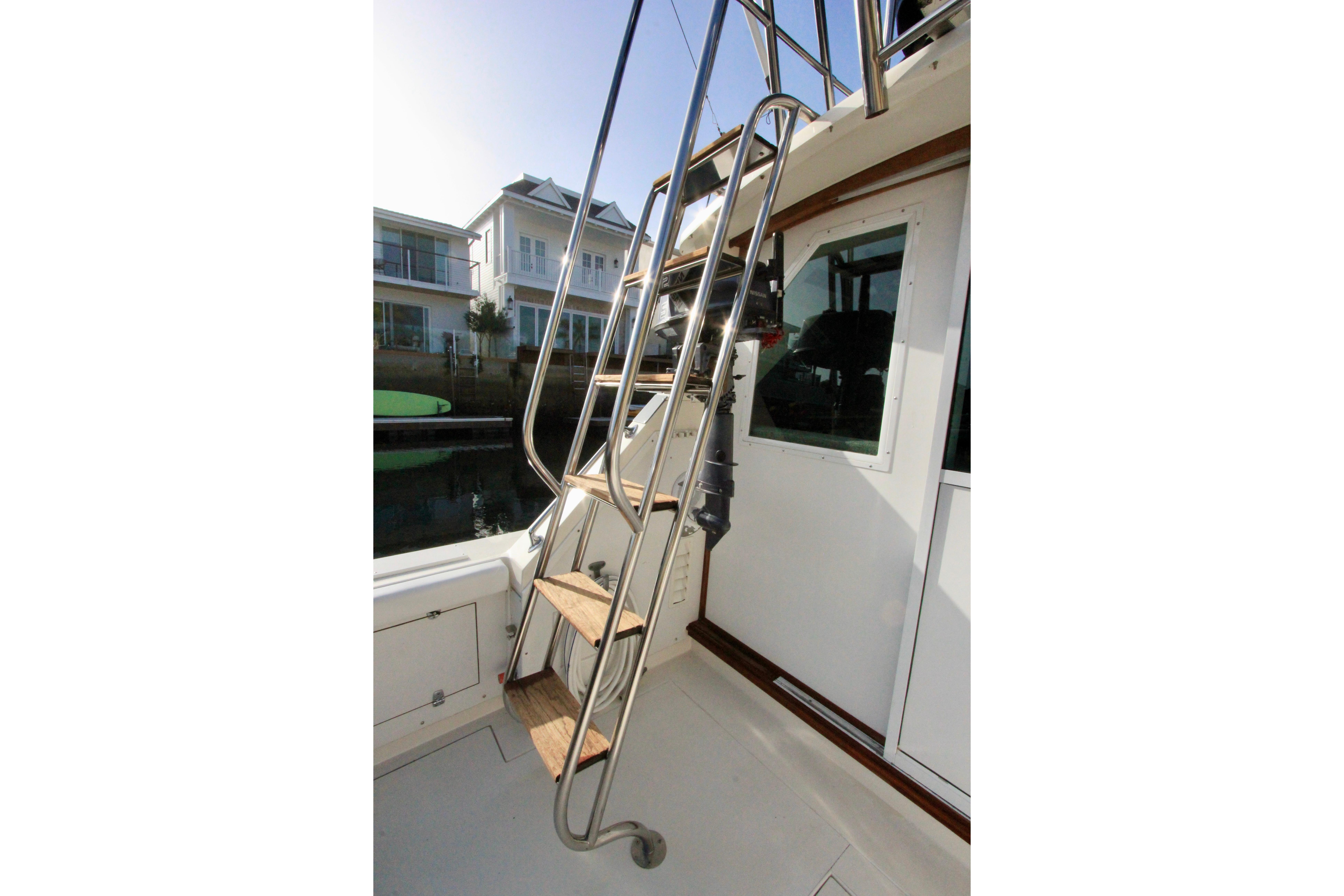 custom welded Stainless steel ladder on 1980 Bertram 35 Flybridge