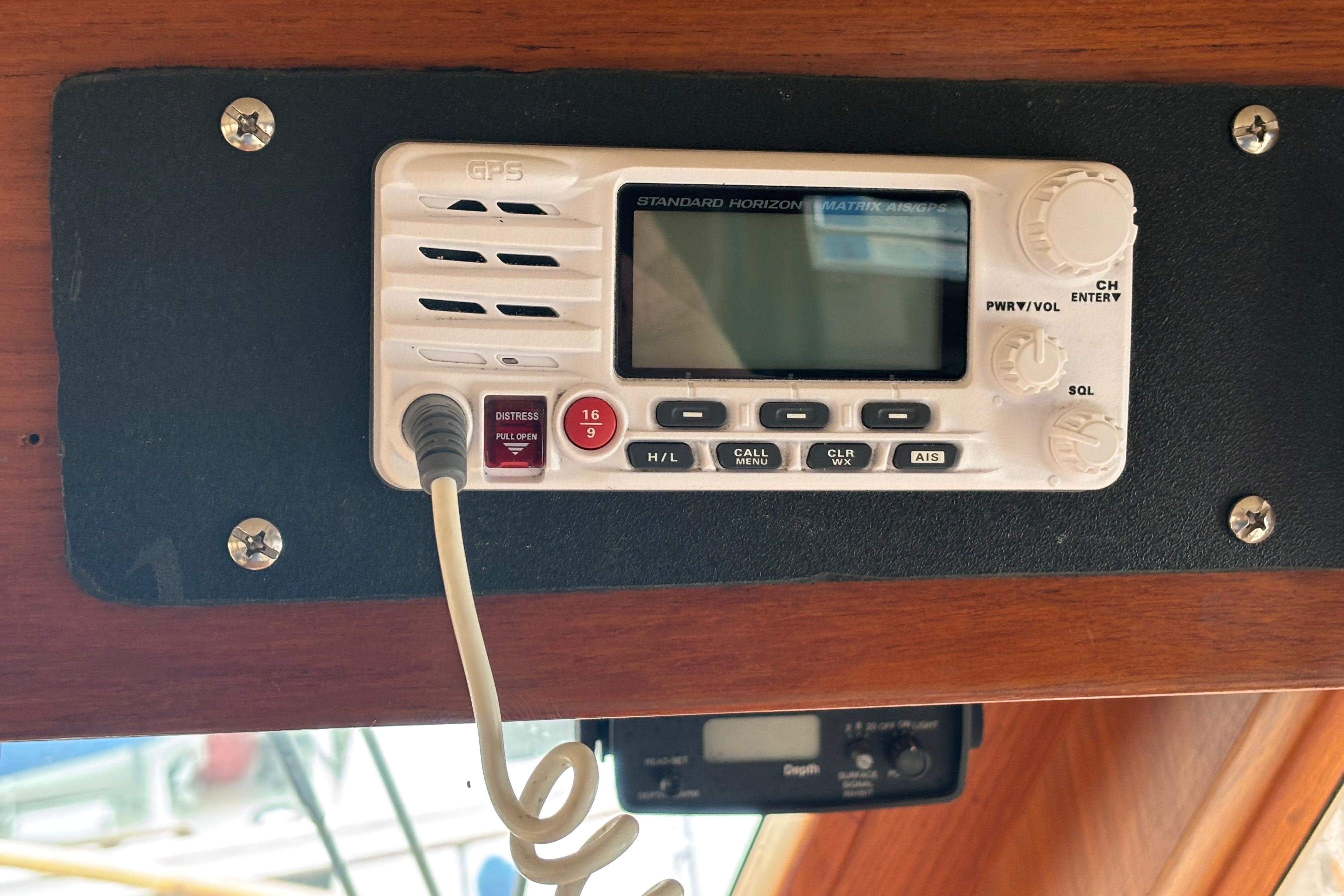 Standard Horizon marine radio on 1984 Ocean Alexander 38 Double Cabin yacht.