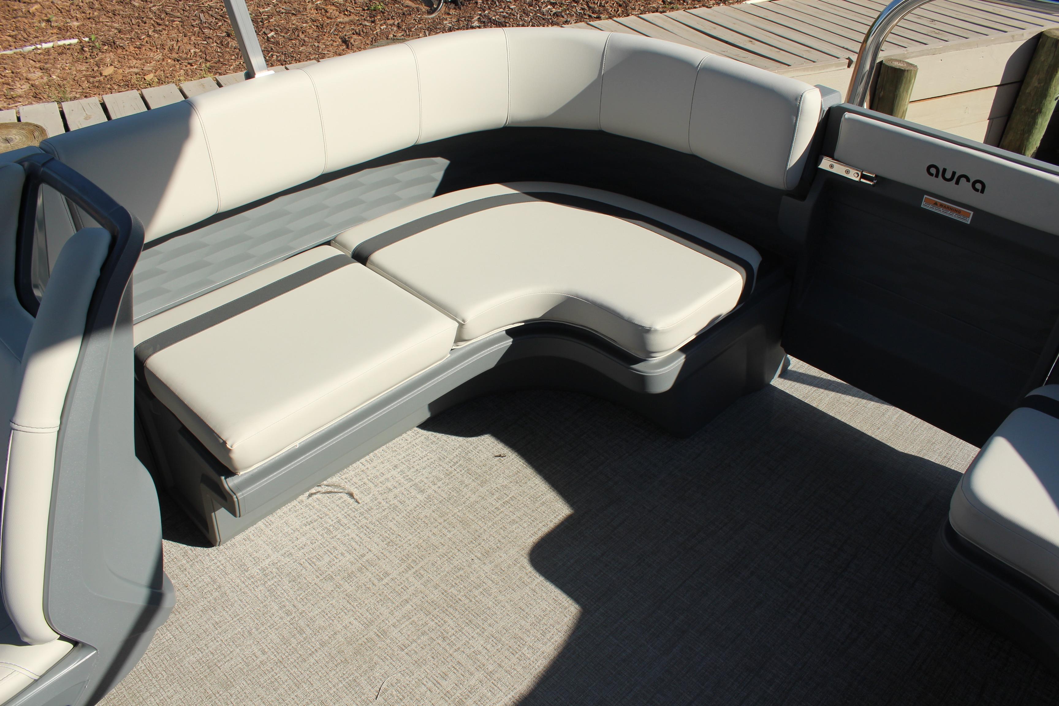 2026 Tahoe Pontoon Aura boat interior with sleek, modern seating and stylish design.