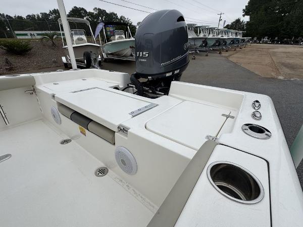 2025 Key West 179 FS boat with Yamaha 115 engine, featuring spacious deck and cup holders.