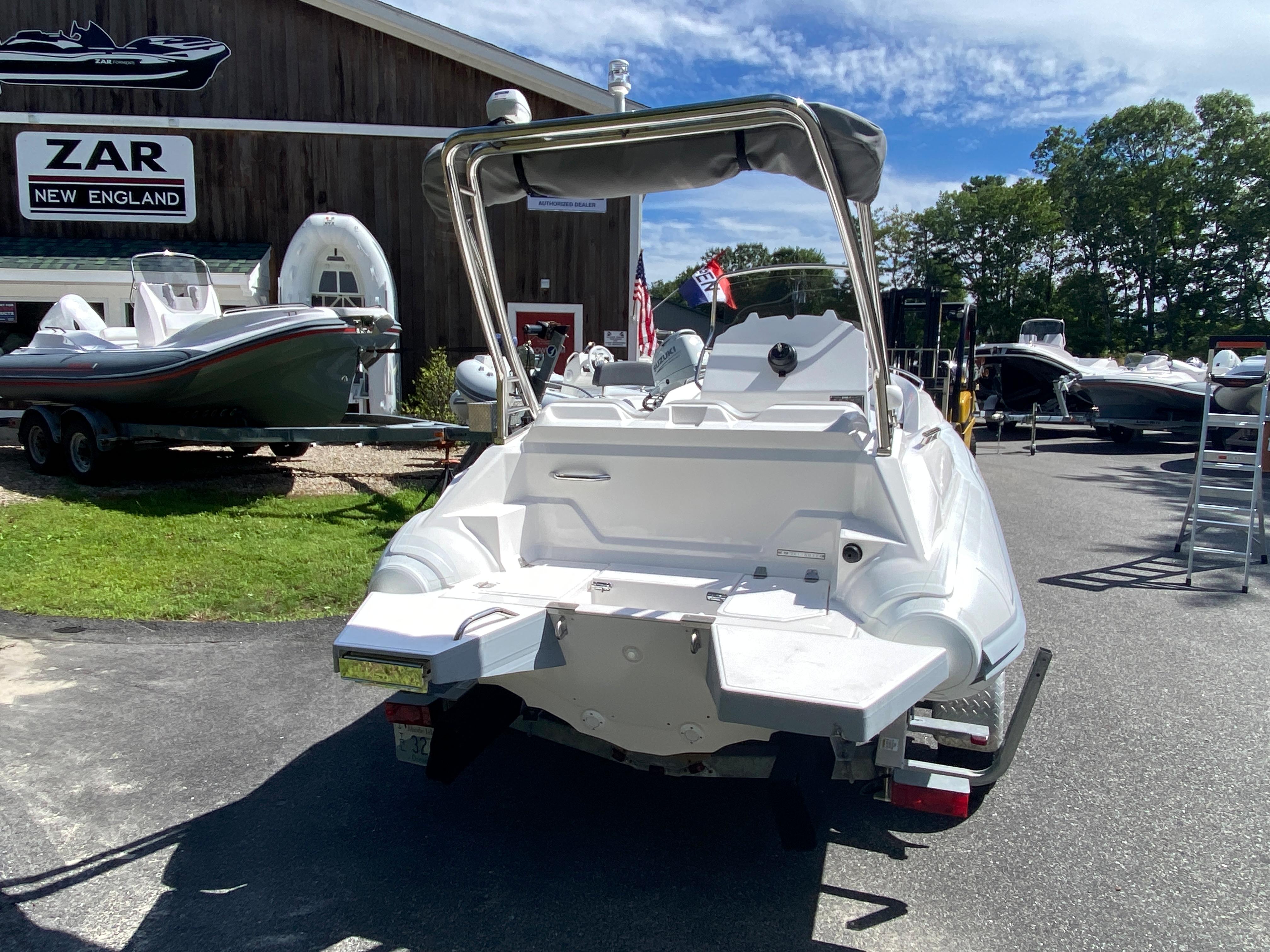 2024 Zar Formenti 49 SL boat on display at Zar New England dealership.