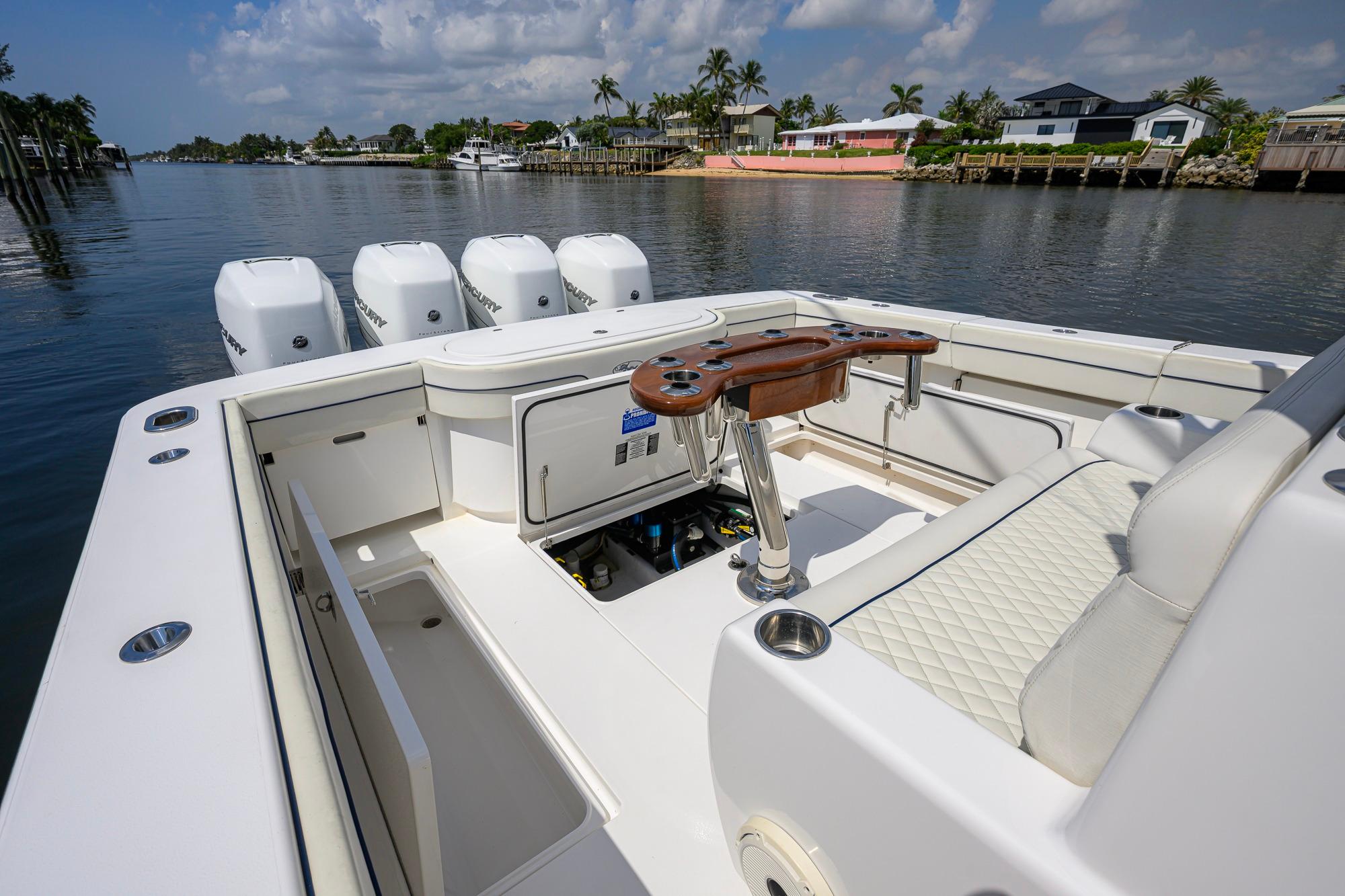 2020 Valhalla Boatworks V-41 with quad engines, luxurious seating, and fishing amenities.