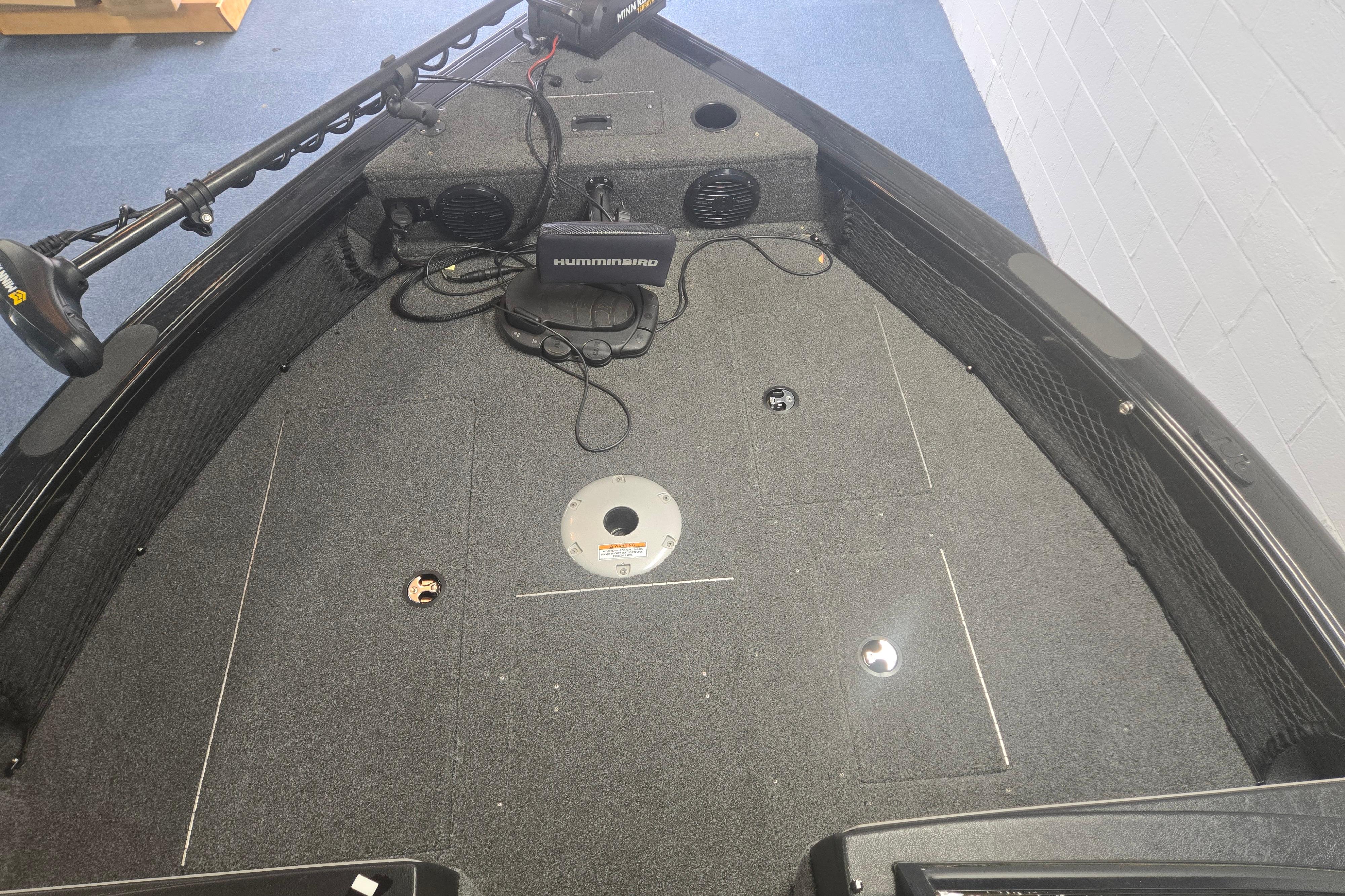 2020 Crestliner 1850 Raptor WT boat interior with Humminbird electronics and trolling motor.
