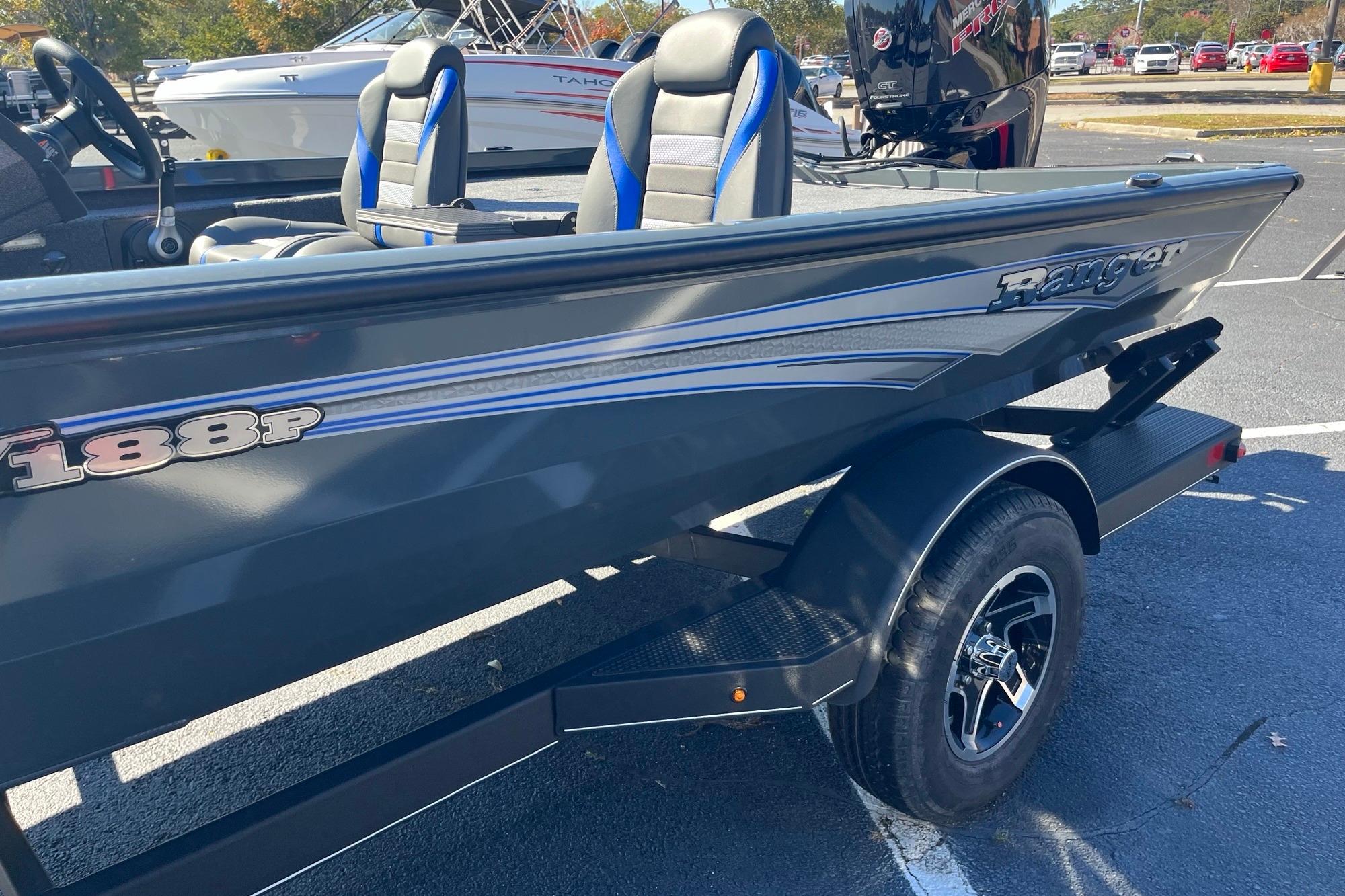 2025 Ranger RT188P boat with sleek design and comfortable seating on a trailer.