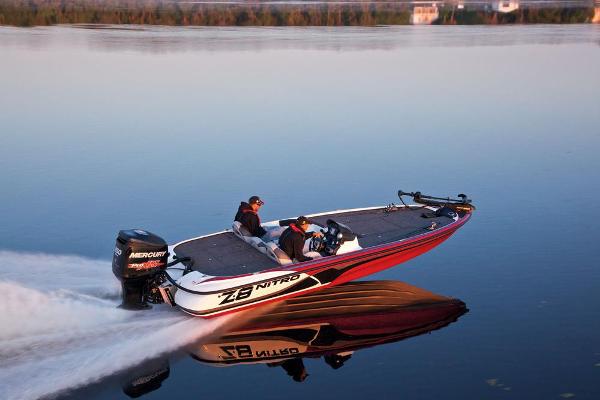 Manufacturer Provided Image: 2013 Nitro Z-8 boat speeding on calm lake water.