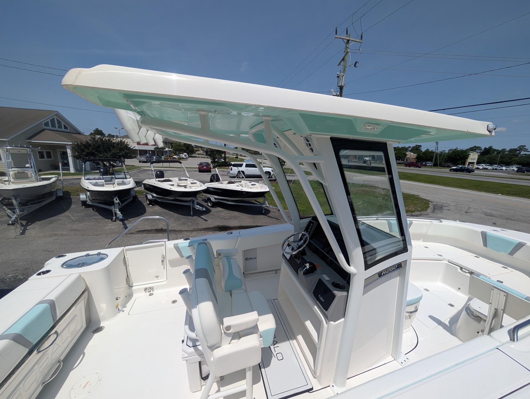 2025 Robalo R250 Center Console boat with spacious deck and modern helm.