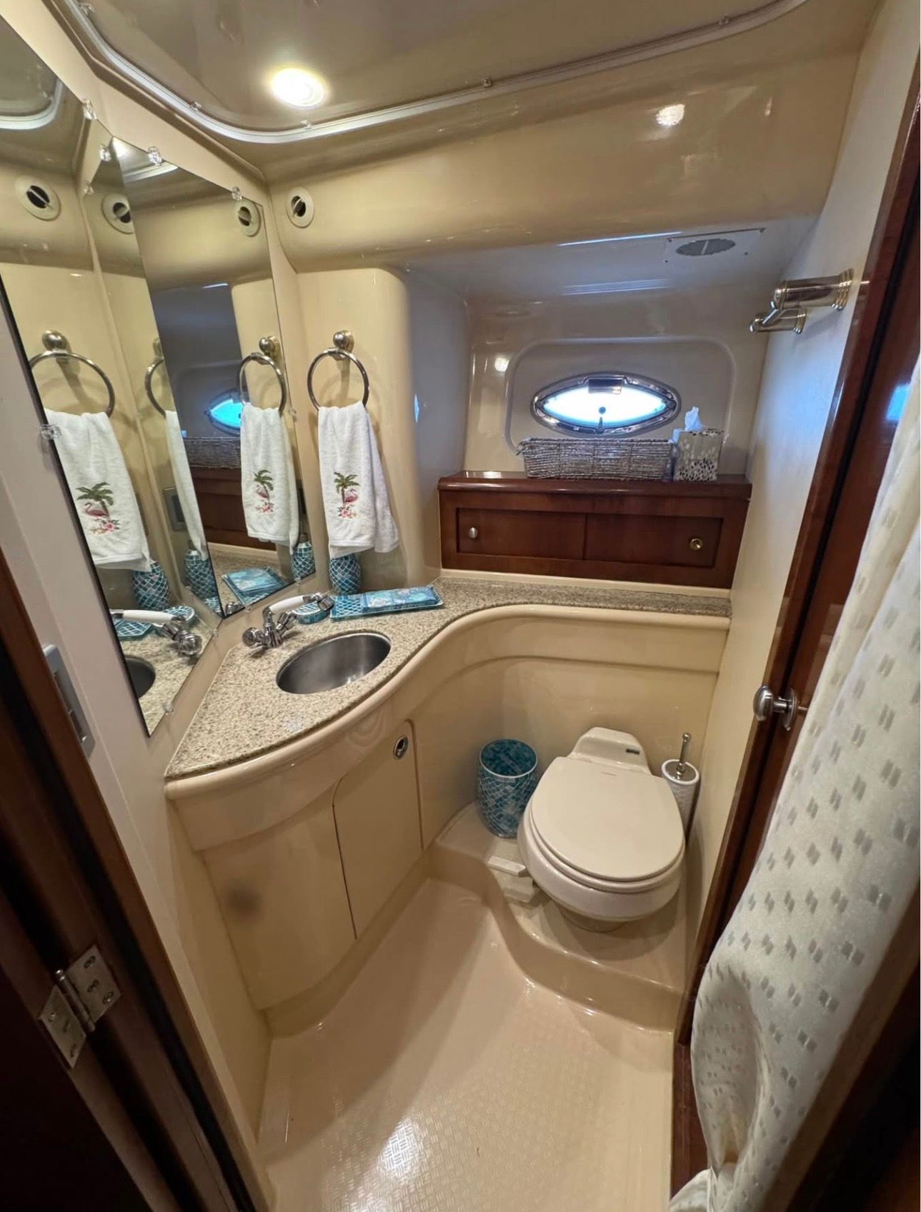 Luxurious bathroom in a 2007 Meridian 411 Sedan yacht.