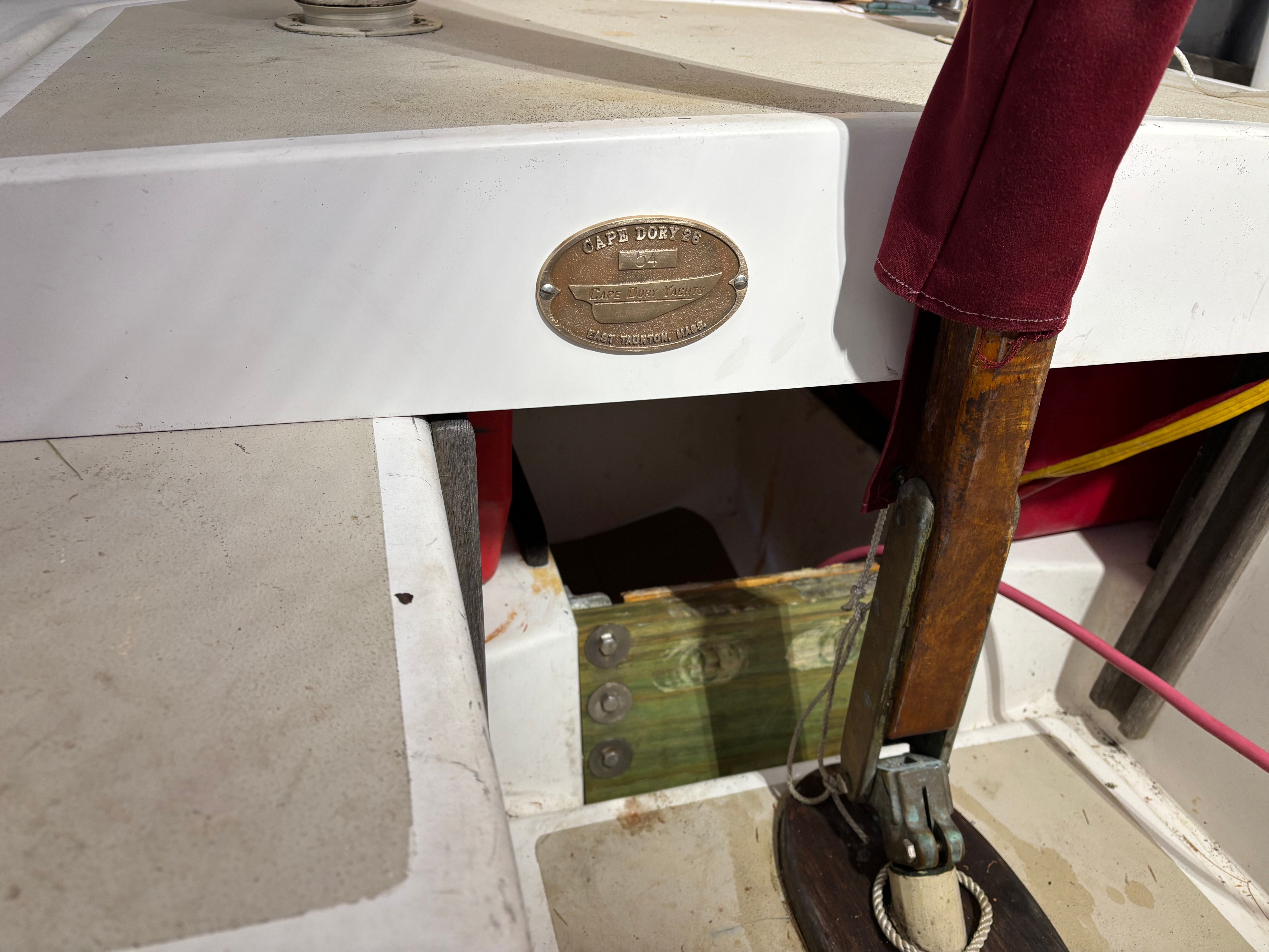 Cape Dory 26 sailboat, 1986 model, cockpit detail view.