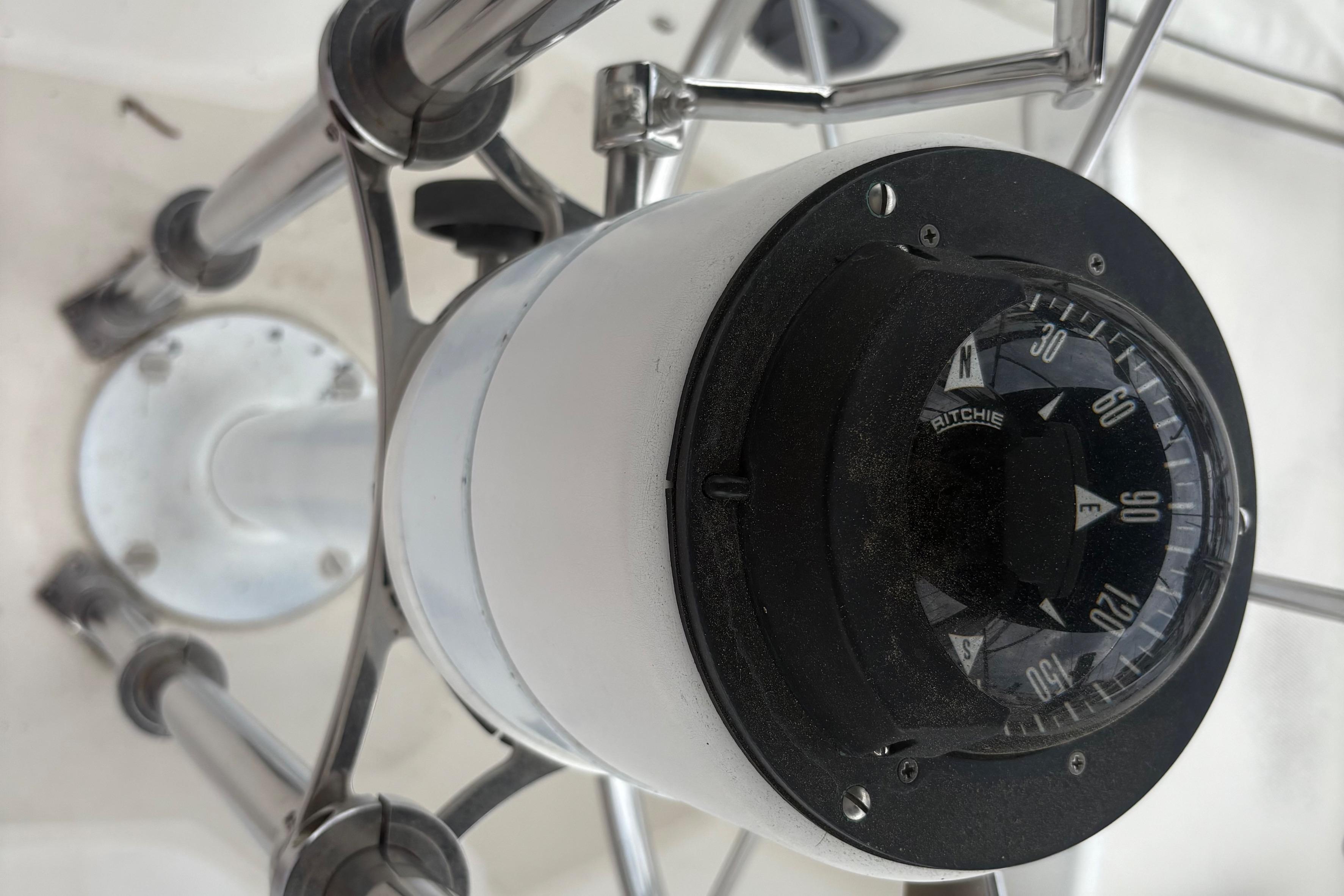Compass on 1981 Sabre 31 sailboat, mounted on stainless steel frame.