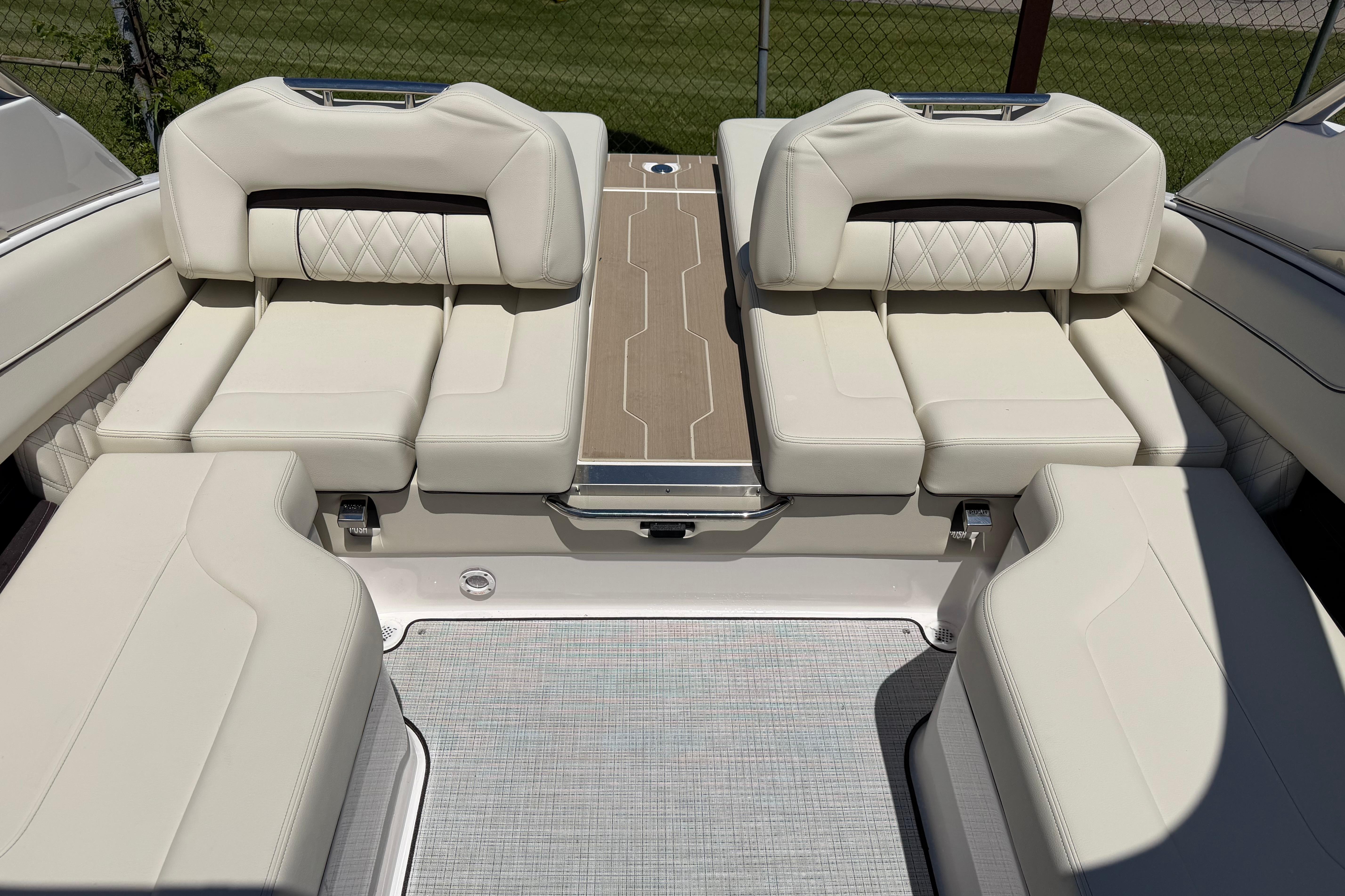 Luxurious seating on the 2026 Regal LS4 boat, featuring elegant cream upholstery.