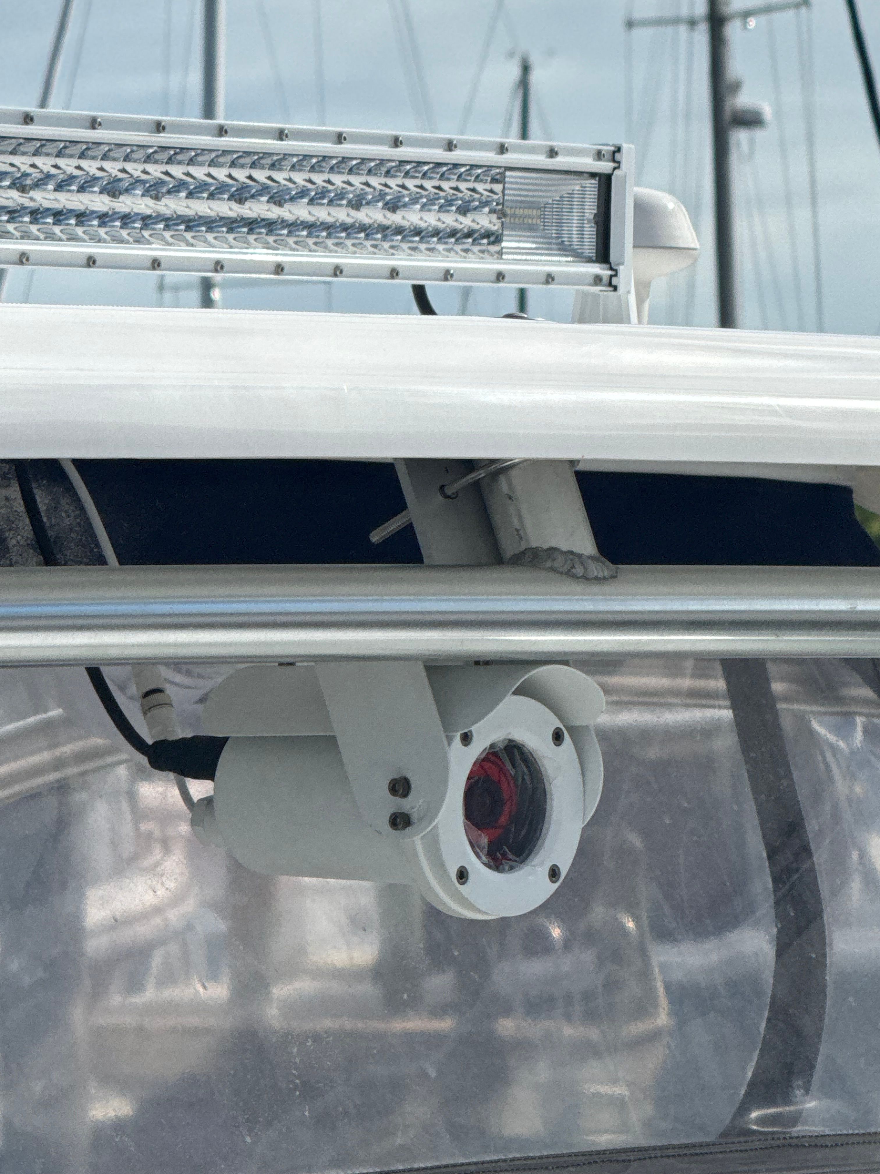 Surveillance camera on a Boston Whaler 305 Conquest boat.