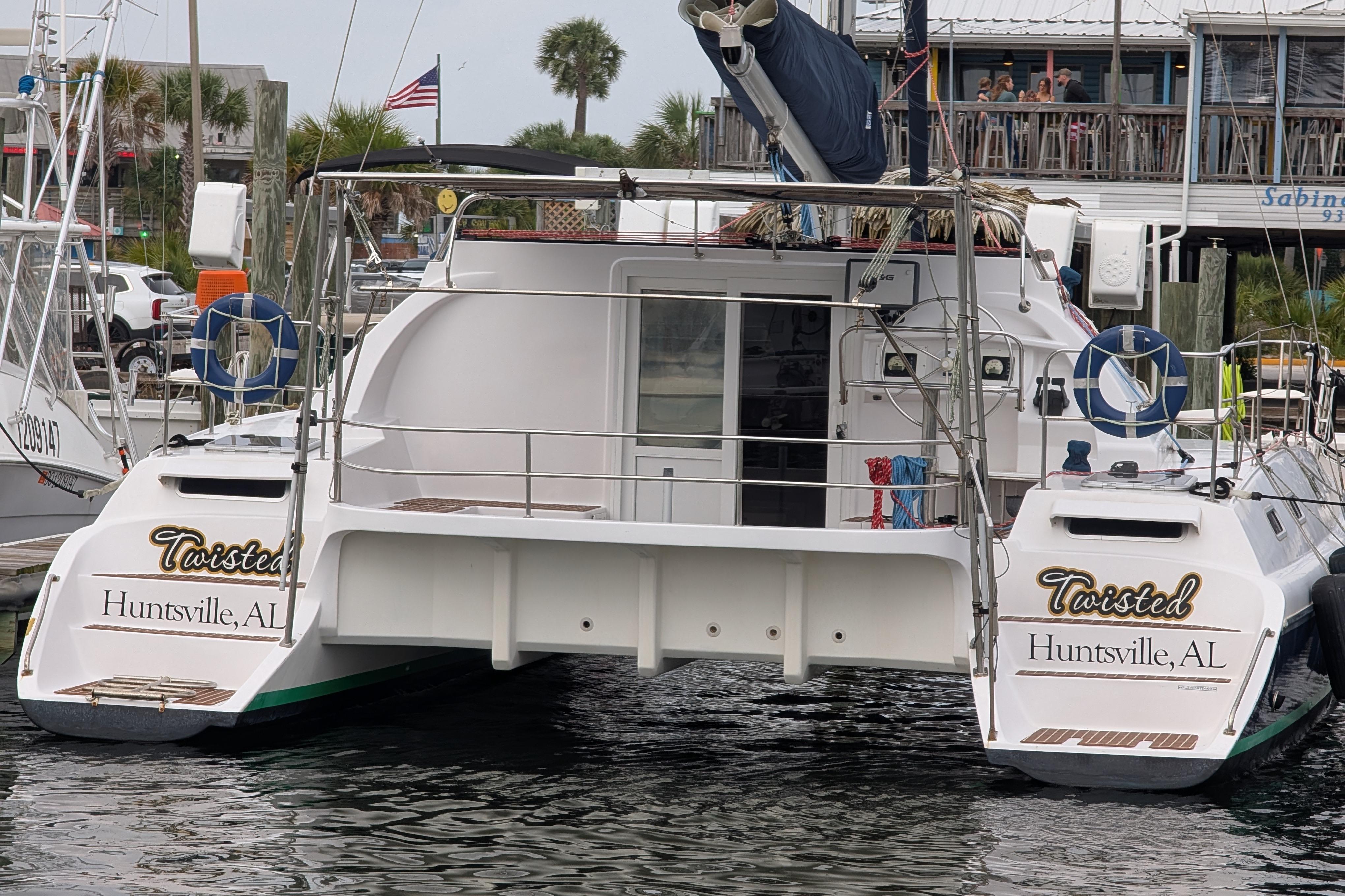 Island Spirit 37 catamaran named "Twisted" docked in Huntsville, AL, 1999 model.