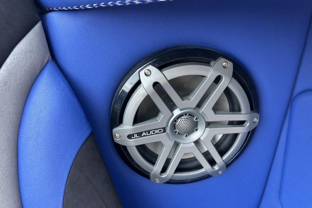 Blue interior with JL Audio speaker in 2018 Wright Performance 420.