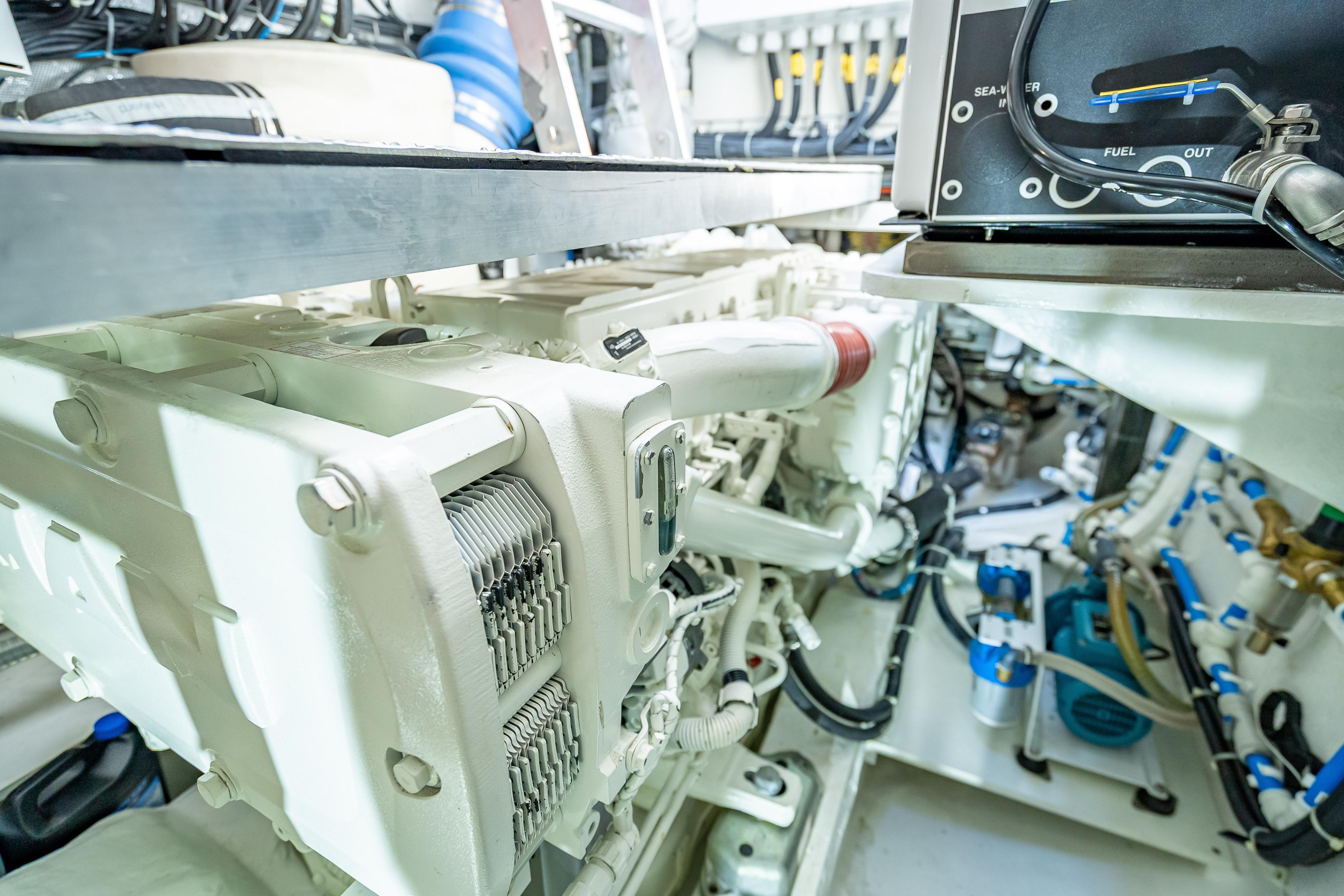 Engine room of 2026 Sunreef 60 Power yacht, showcasing intricate machinery and components.
