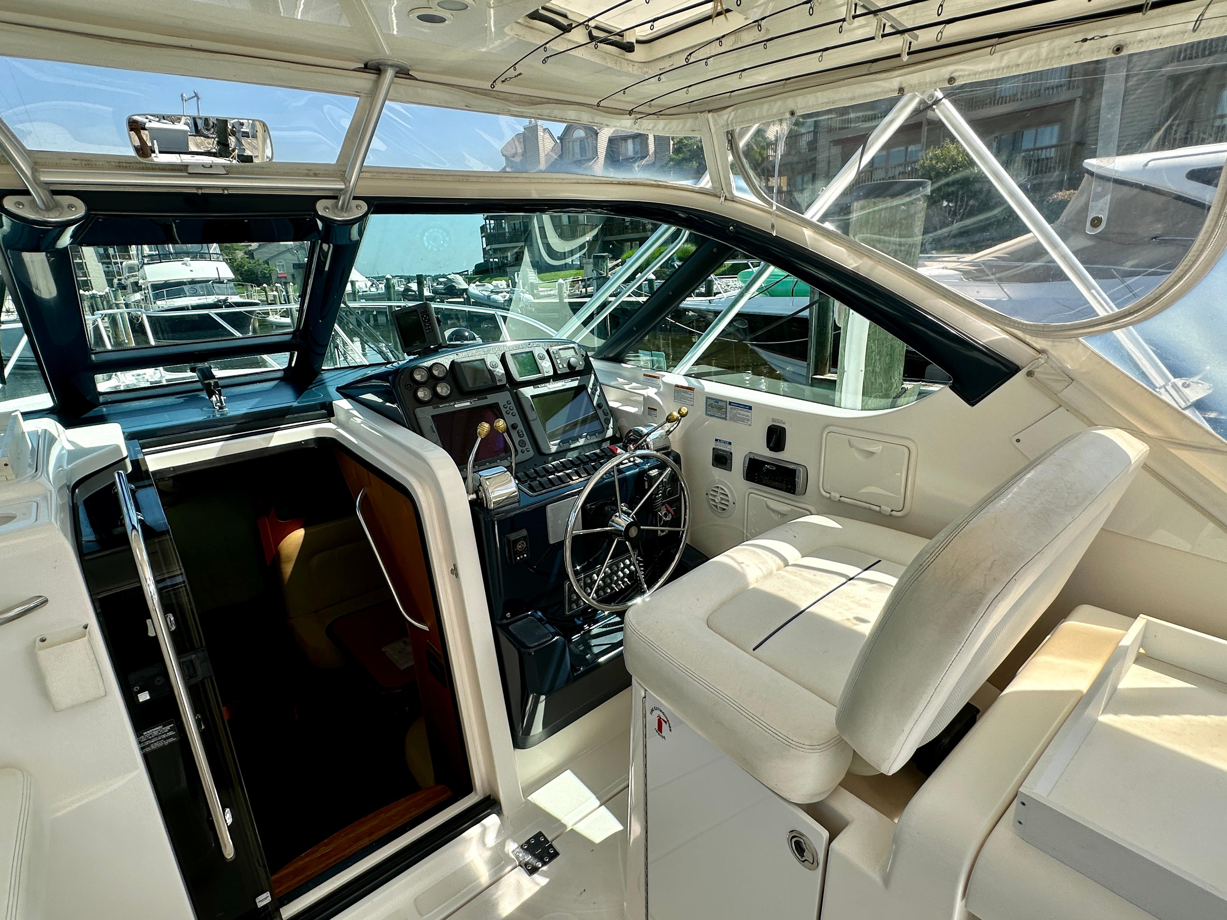 2005 Tiara Yachts 3600 Open helm with modern controls and comfortable seating.