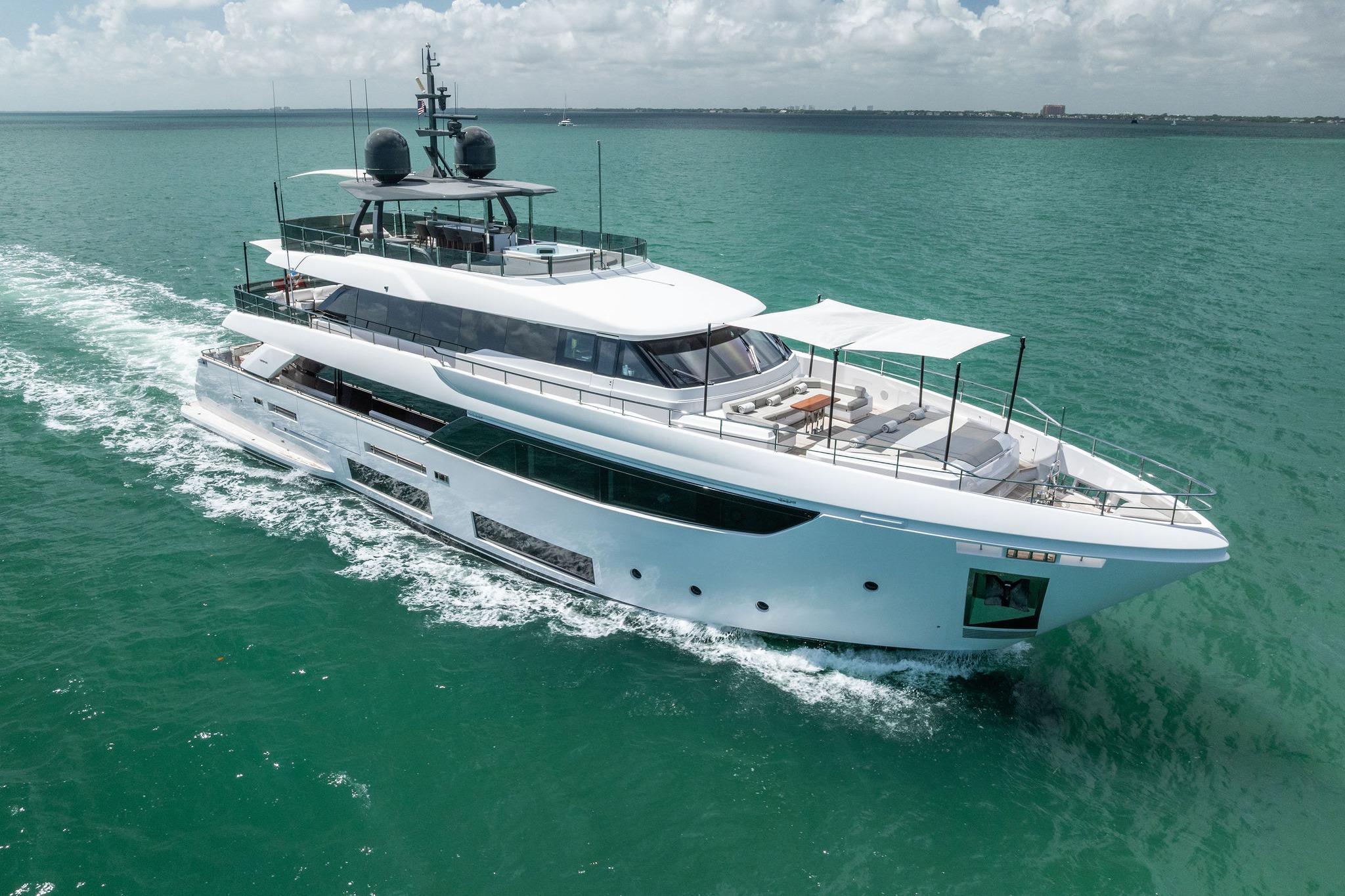 Luxurious 2023 Custom Line Navetta 33 yacht cruising on turquoise waters.