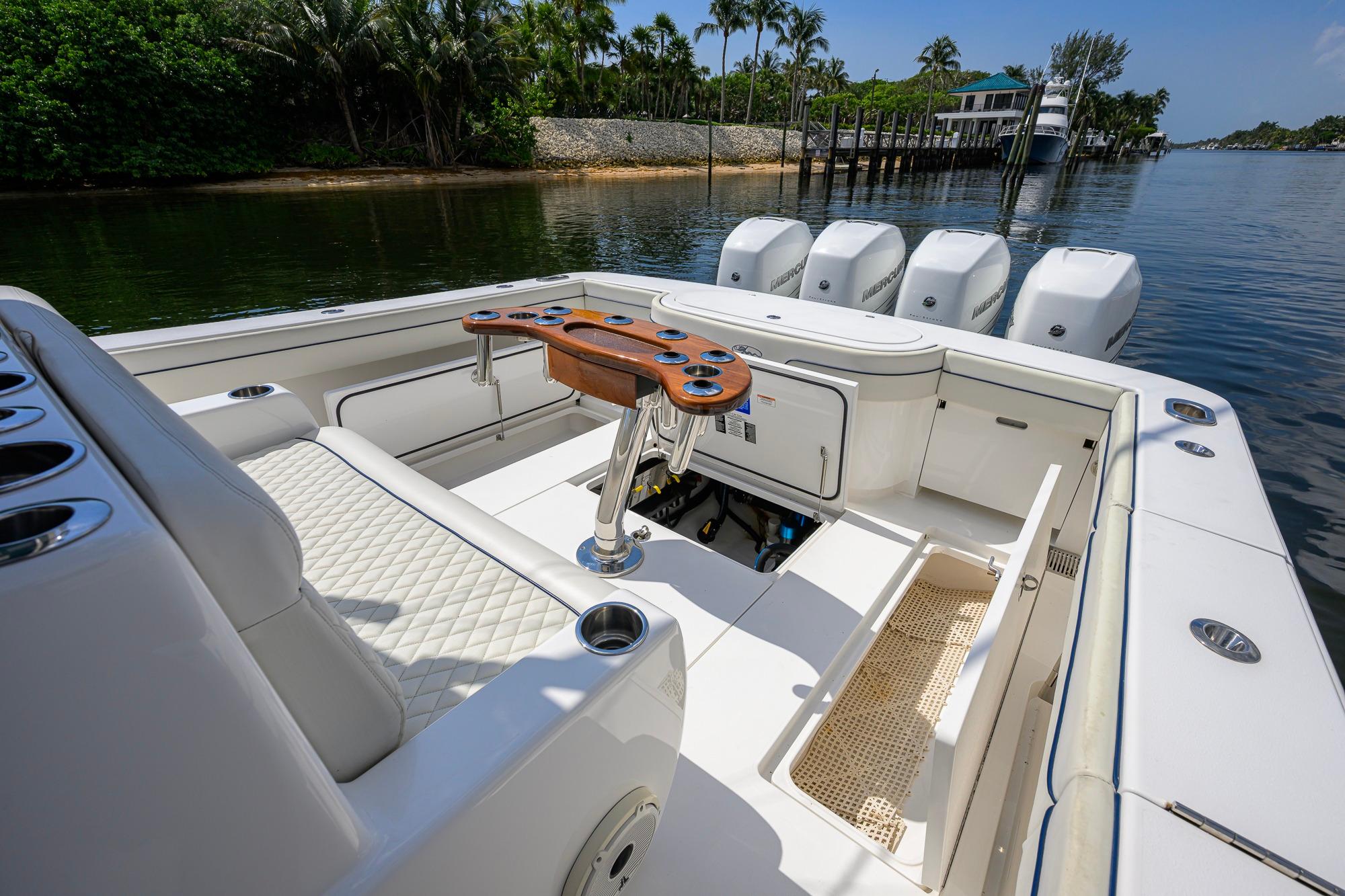 2020 Valhalla Boatworks V-41 with quad engines, luxurious seating, and fishing amenities.