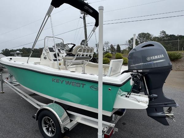 2025 Key West 179 FS boat with Yamaha engine on trailer.