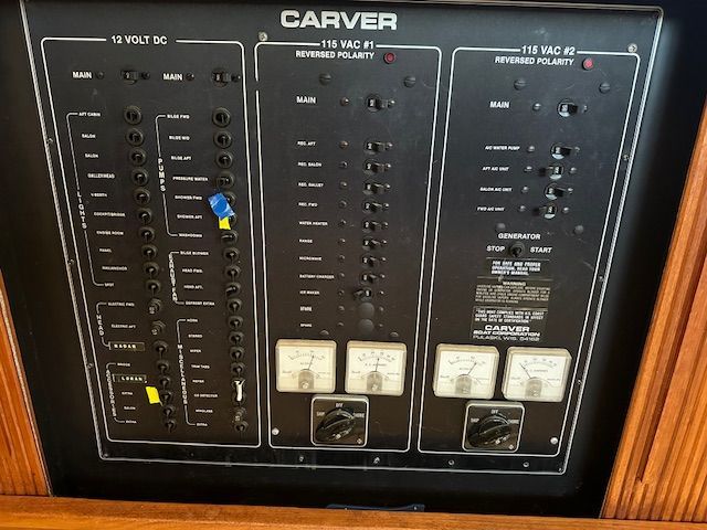 Control panel of 1988 Carver 3807 Aft Cabin Motor Yacht.