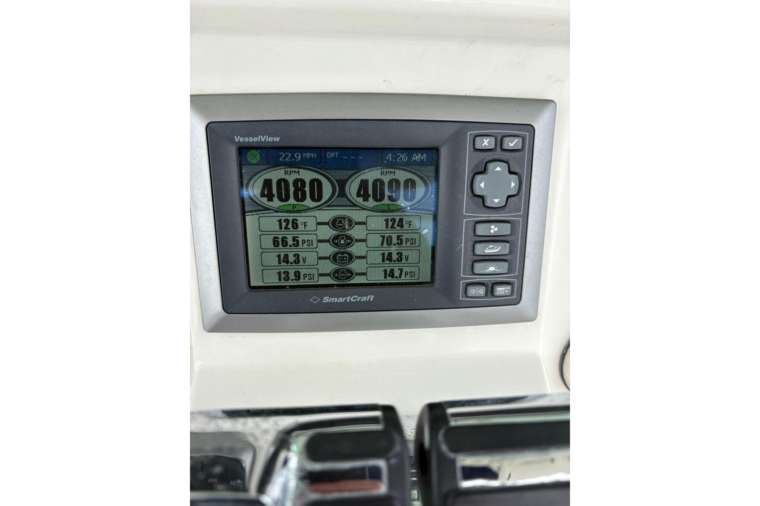 SmartCraft VesselView display on 2012 Boston Whaler 250 Outrage showing engine metrics.