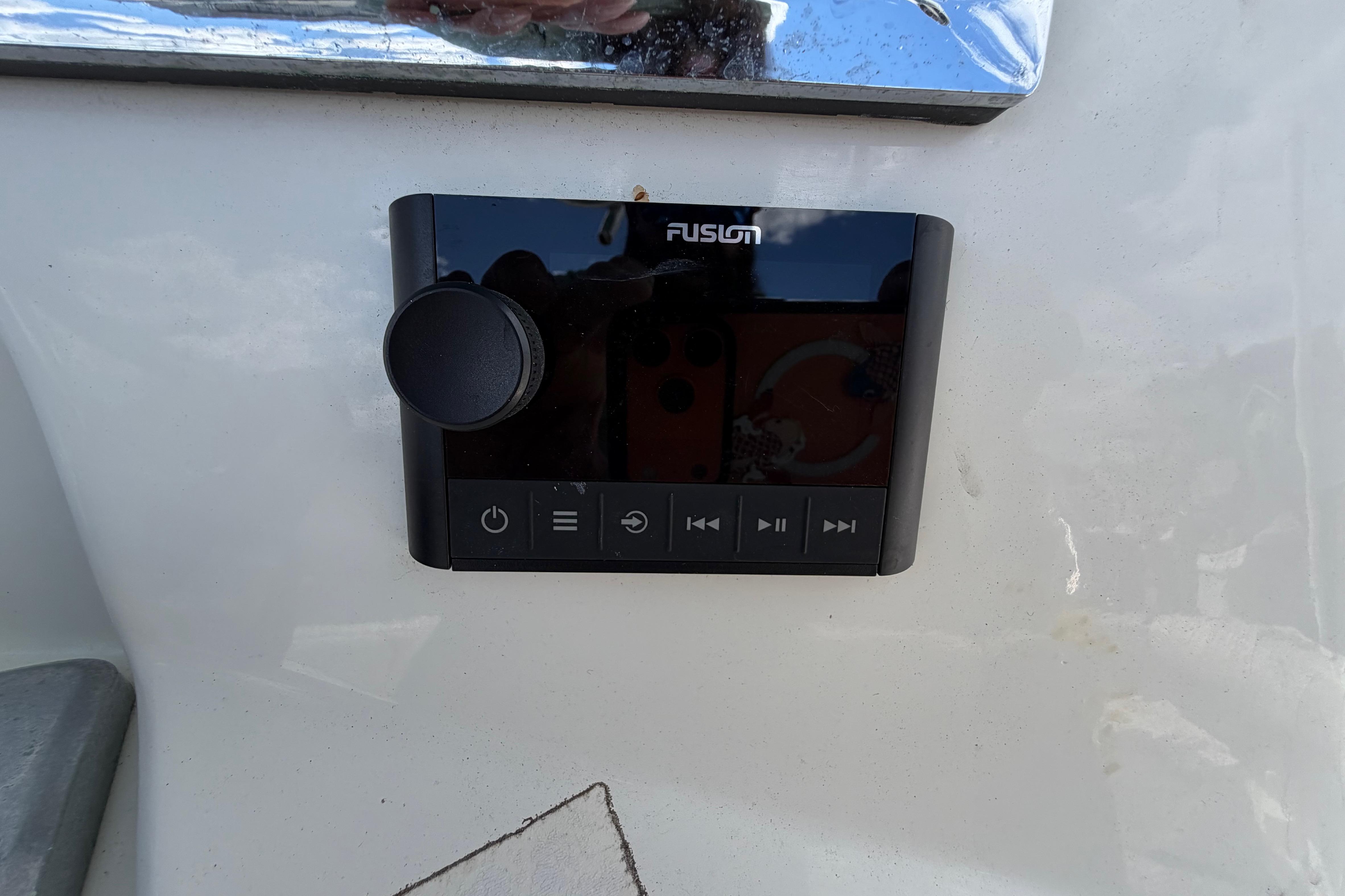 Fusion audio control panel on a 2017 Mako 284 Center Console boat.