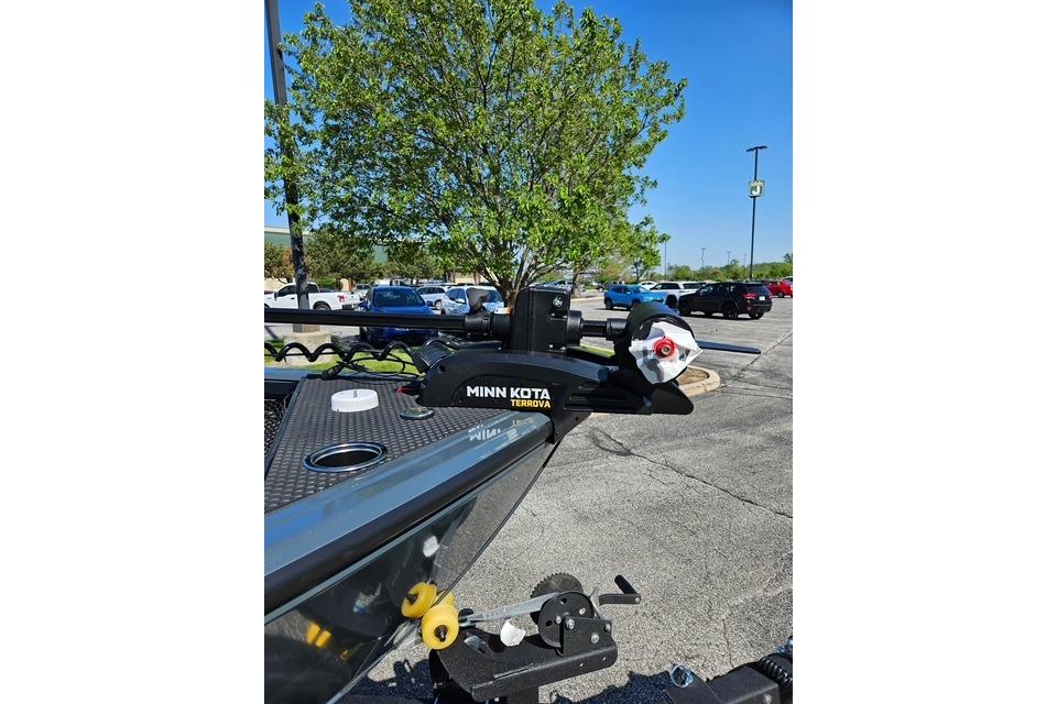 2026 Ranger VS1882SC Angler boat with Minn Kota Terrova motor in parking lot.