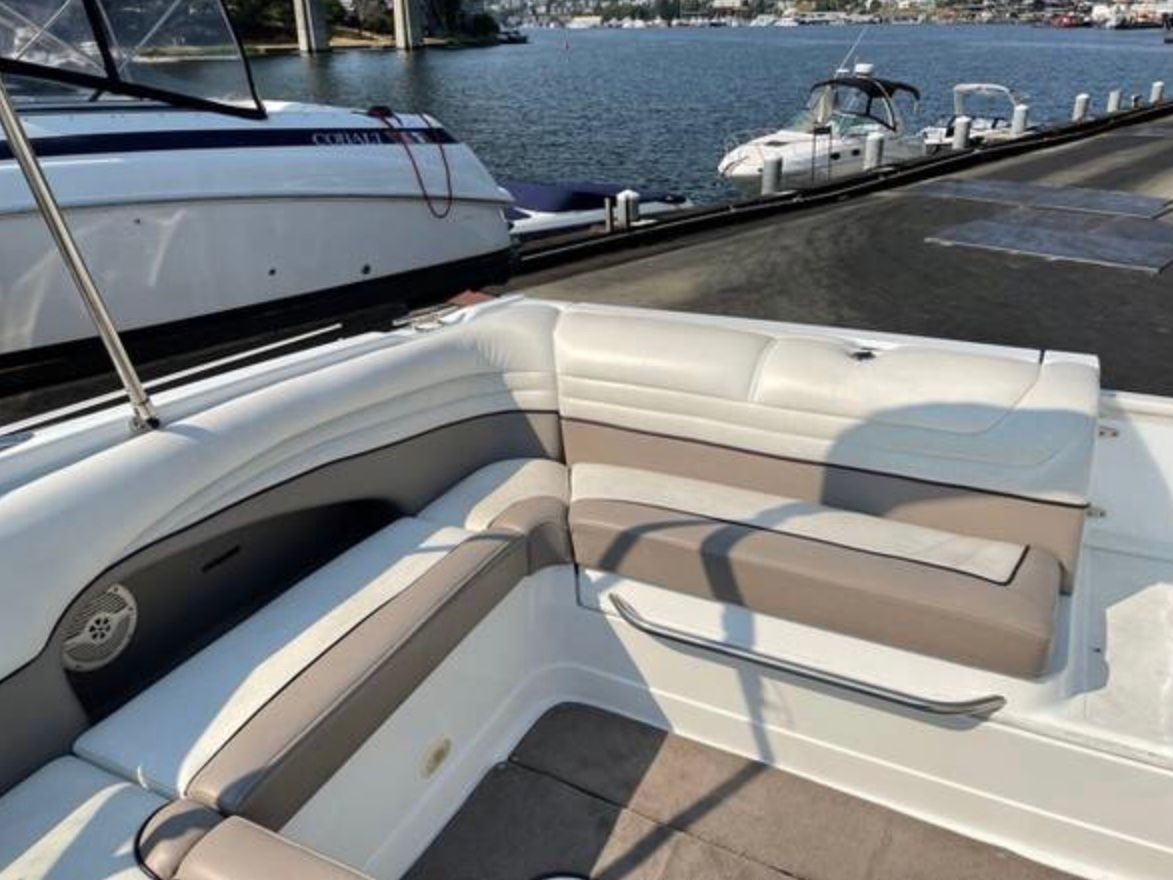 Interior of a 1999 Cobalt 293 boat at the dock.