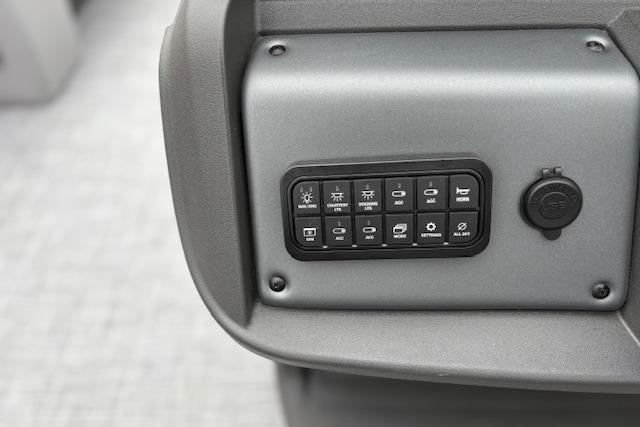 Control panel of 2026 Sun Tracker Party Barge 18 DLX pontoon boat.