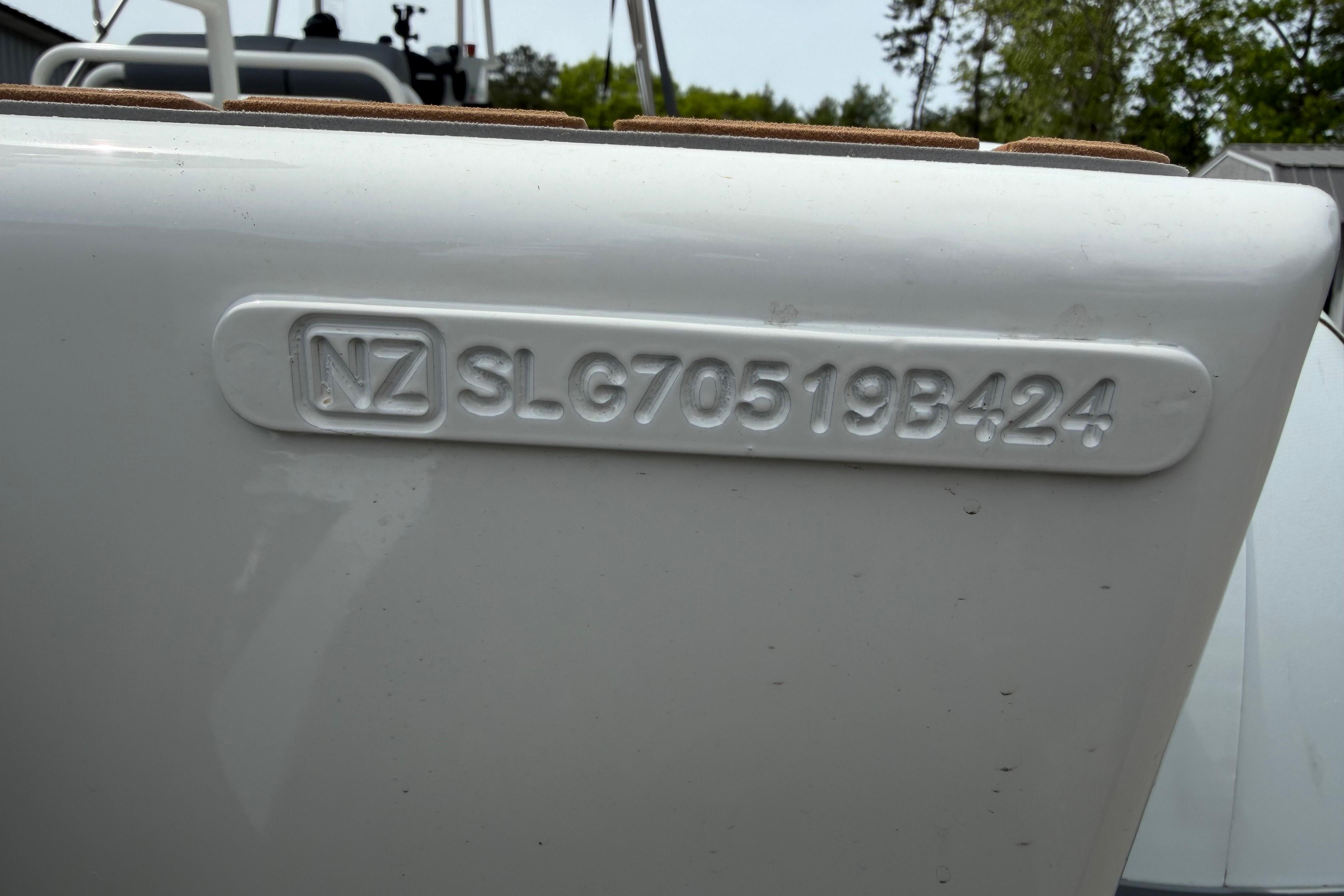 2024 Sealegs 7.1m RIB hull identification number on white surface.