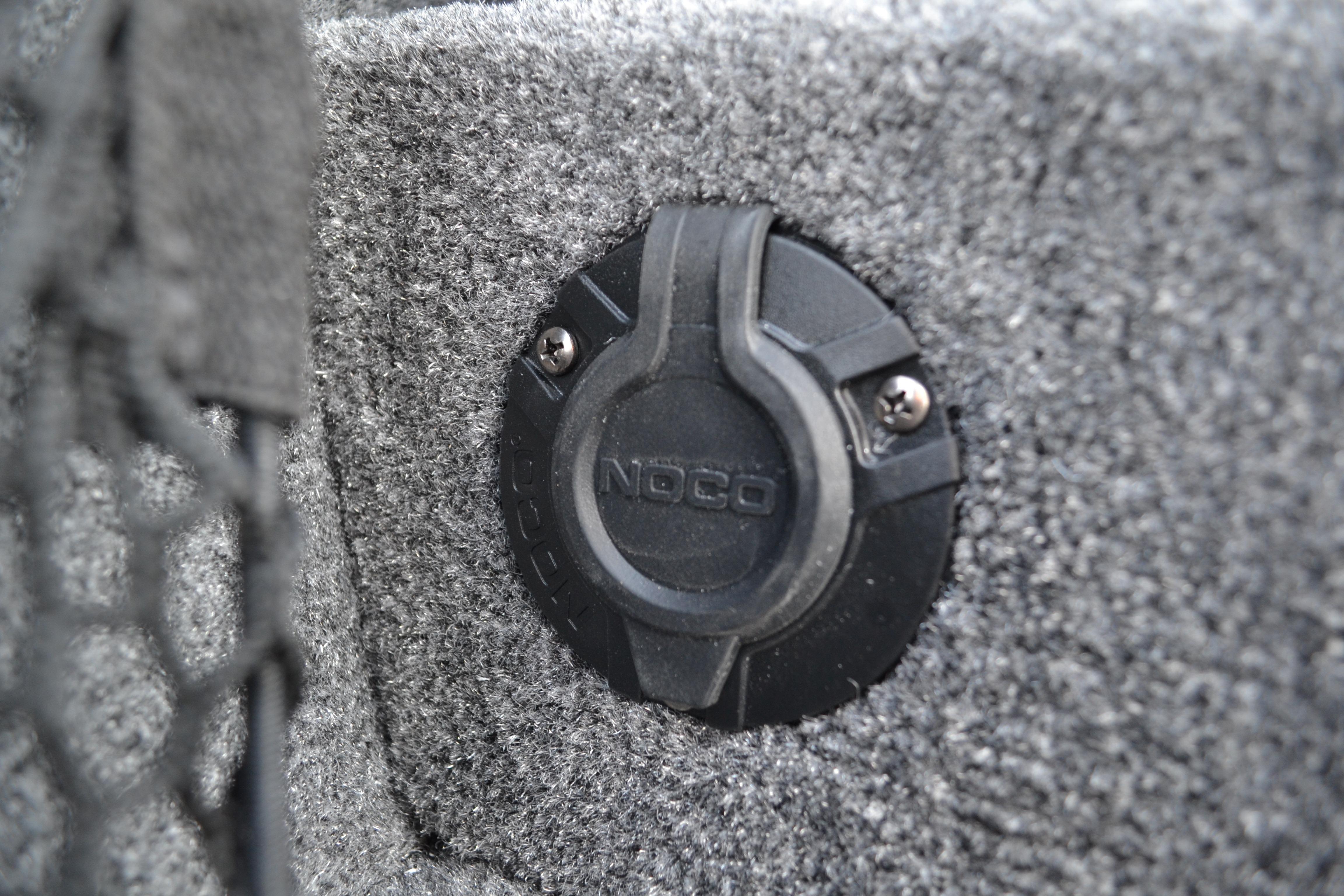 Close-up of NOCO socket in 2026 Ranger VS1882SC Reata boat interior.