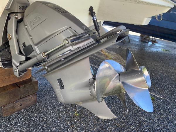Close-up of a boat propeller and drive system on a 2017 Regal 26 Express.