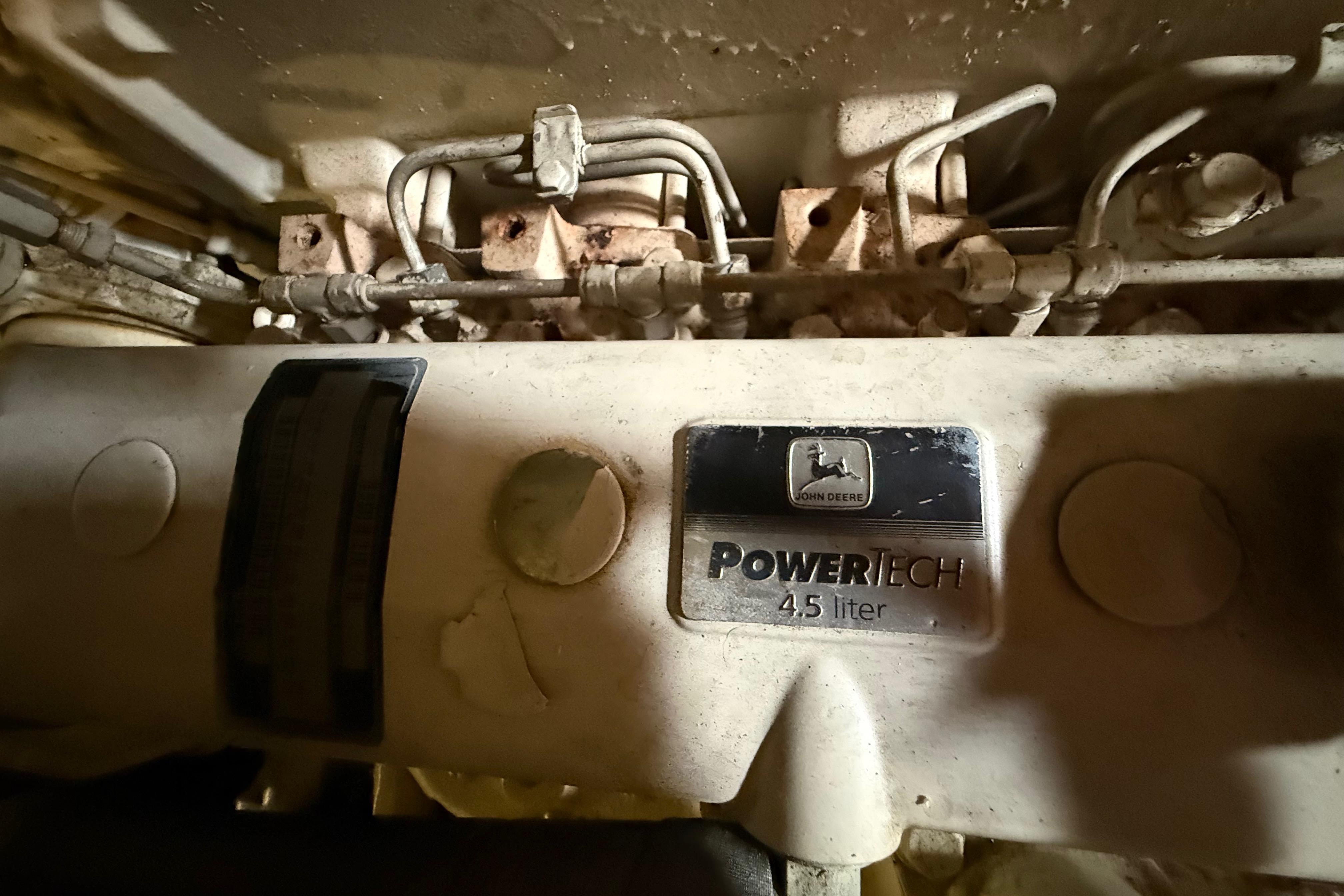 Engine compartment of a 2001 Kadey-Krogen 39 with John Deere PowerTech 4.5-liter engine.
