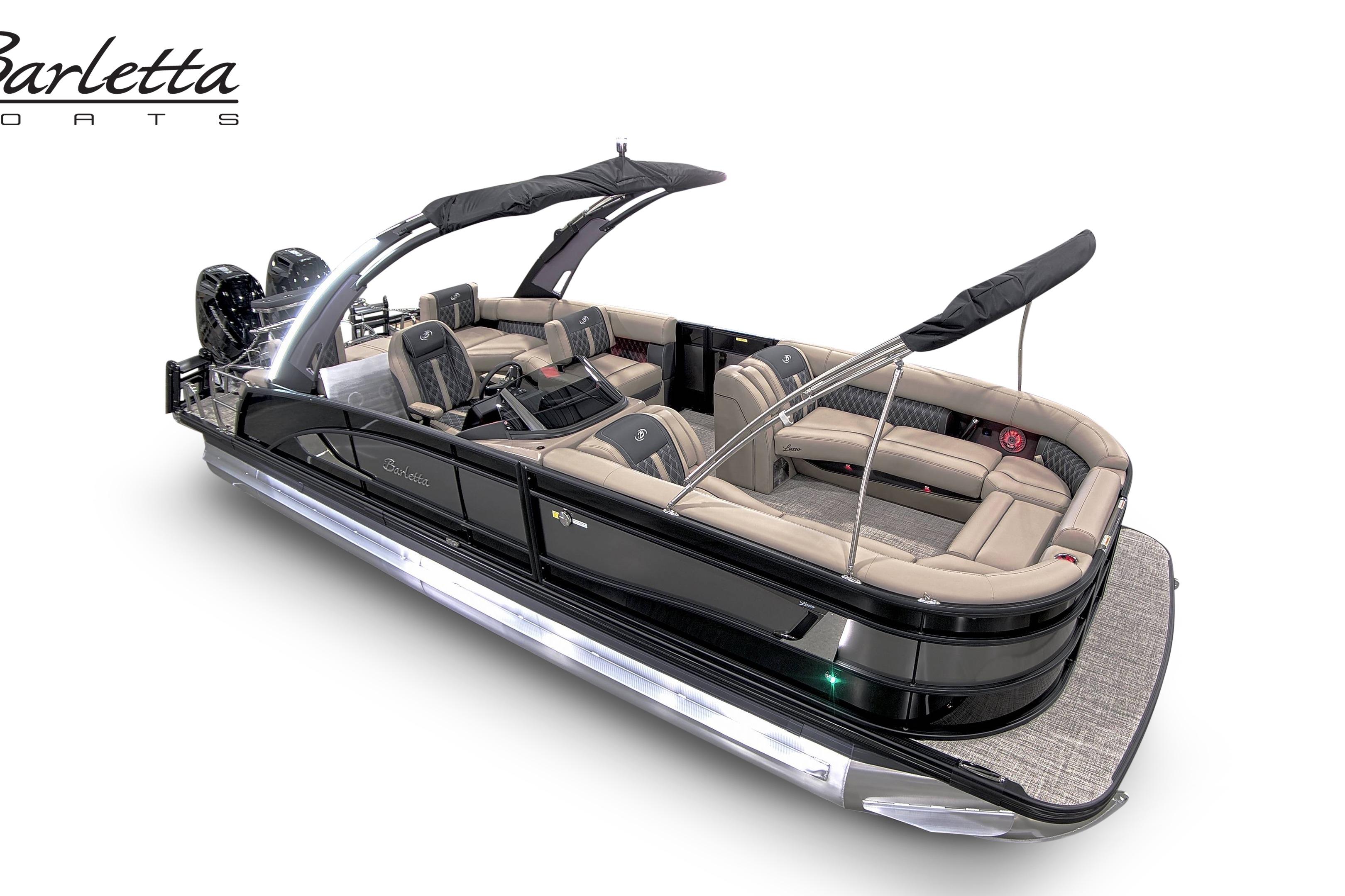 2027 Barletta L25MAT pontoon boat with sleek design and luxurious seating.