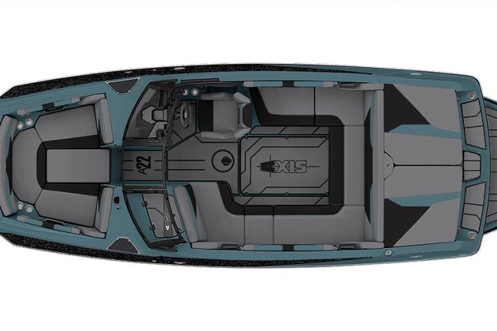 Top view of 2022 Axis A22 boat interior layout, featuring spacious seating and modern design.