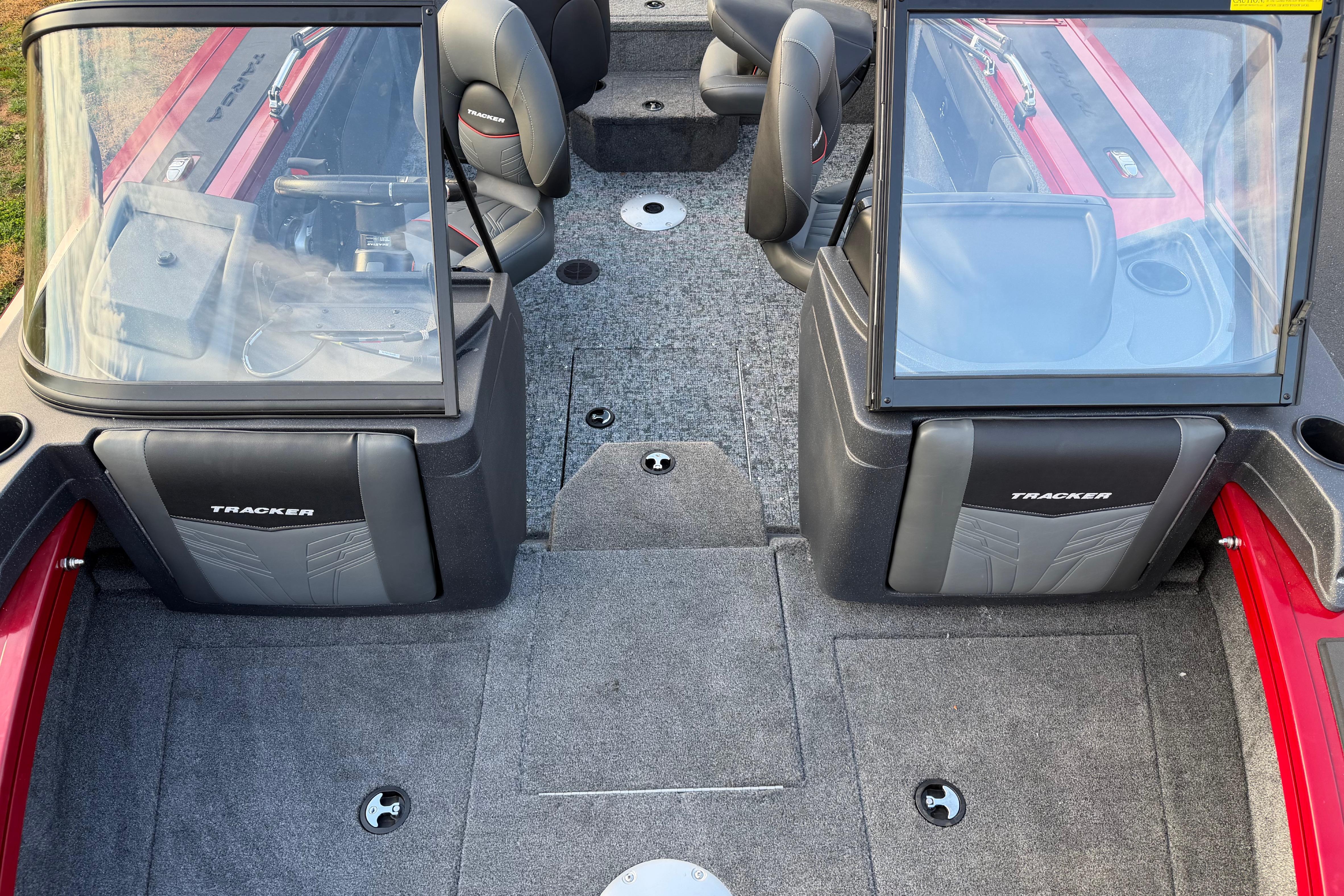 2026 Tracker Targa V-19 Combo boat interior with seating and windshield.