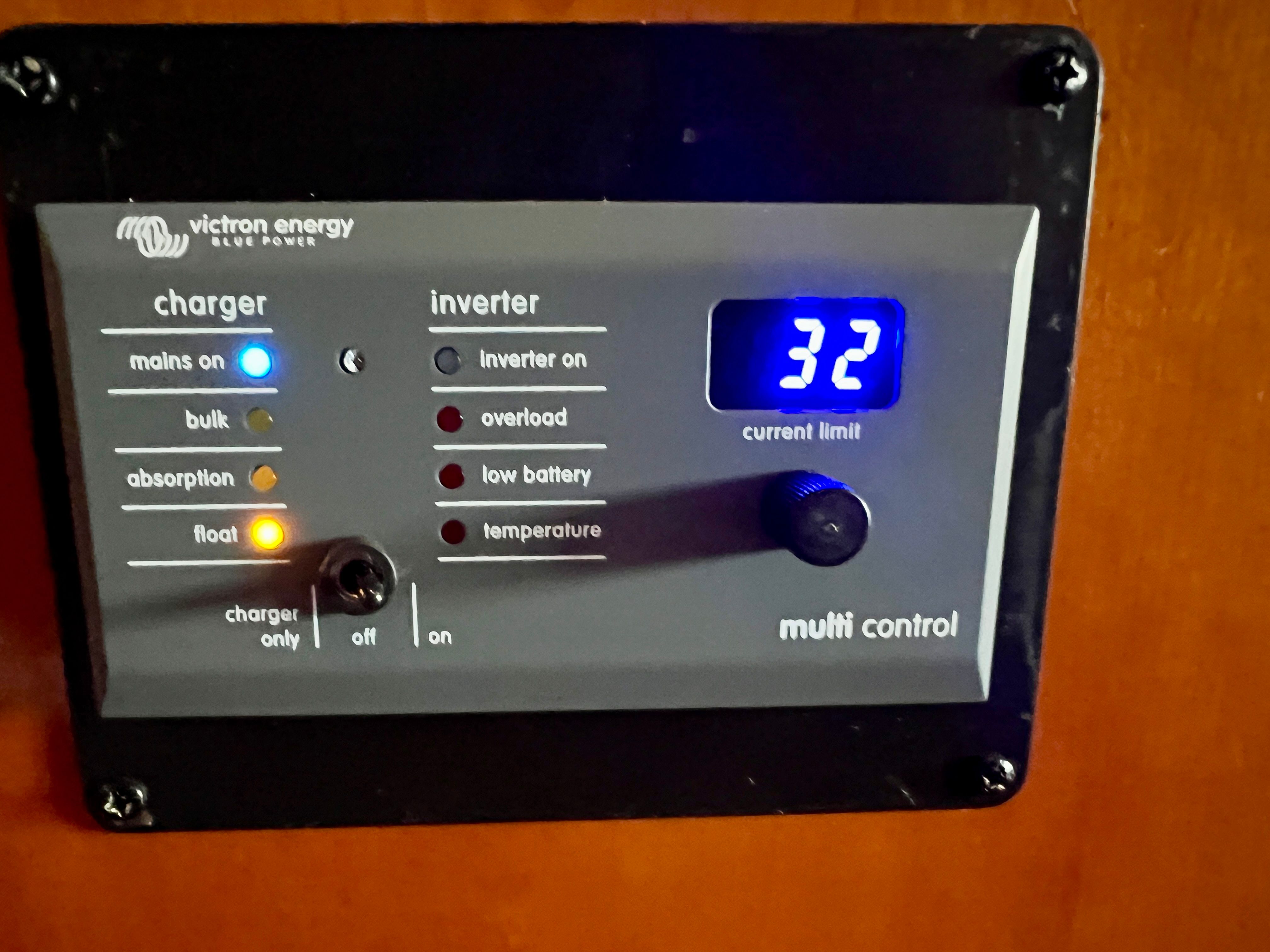 Victron Energy Multi Control Panel on Carver 560 Voyager Sky.