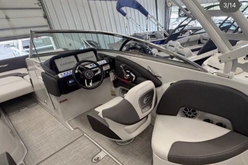 2026 Crownline Eclipse E255 boat interior with modern dashboard and seating.